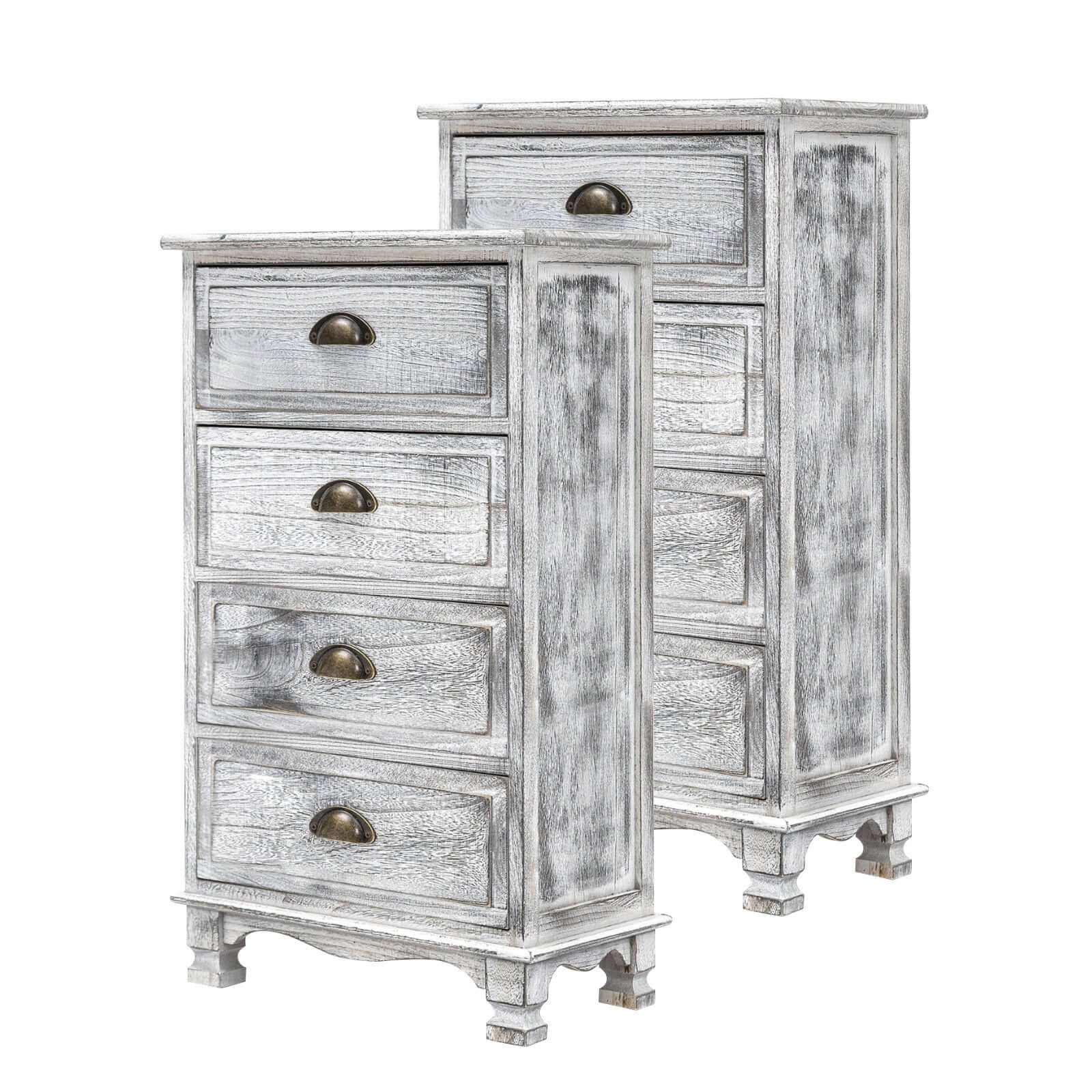 2X Bedside Table 4 Drawer Vintage Side Table ADELINE GREY