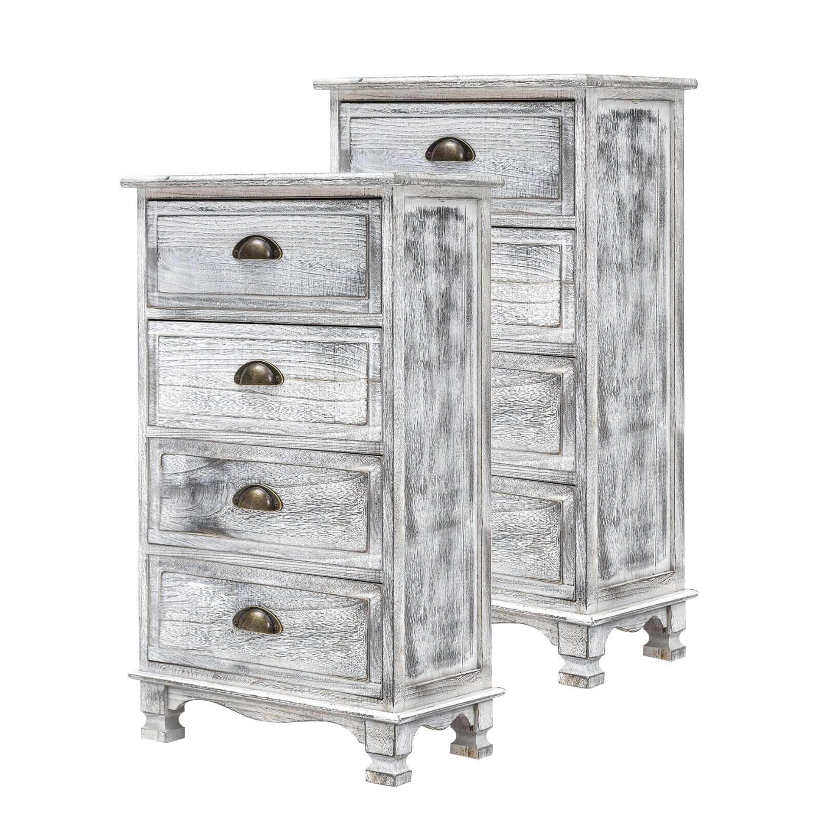ADELINE 4 Drawer Vintage Grey Bedside Table