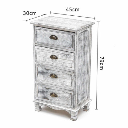 2X Bedside Table 4 Drawer Vintage Side Table ADELINE GREY