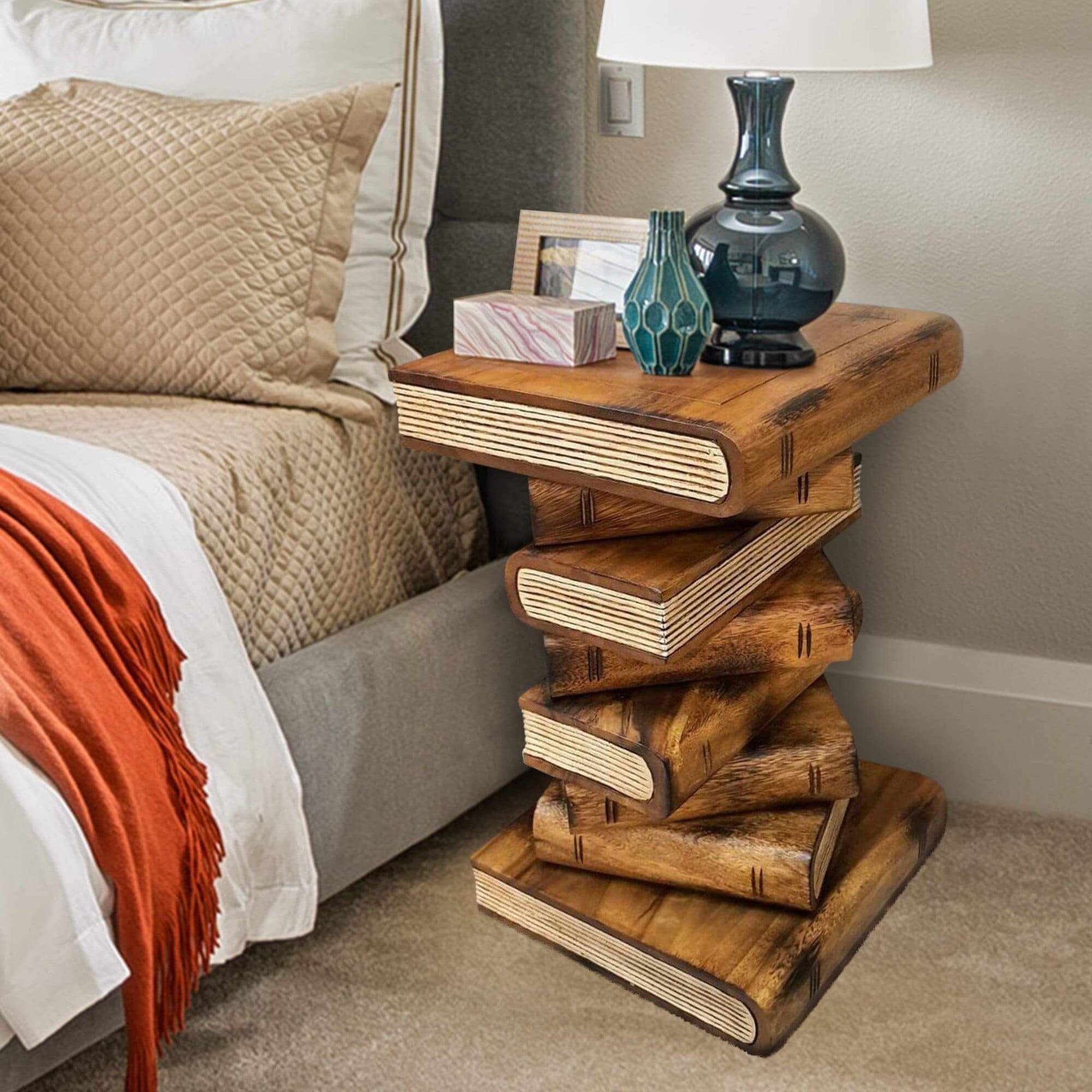 Side Table Plant Stand Table Raintree Wood Natural Finish-Book