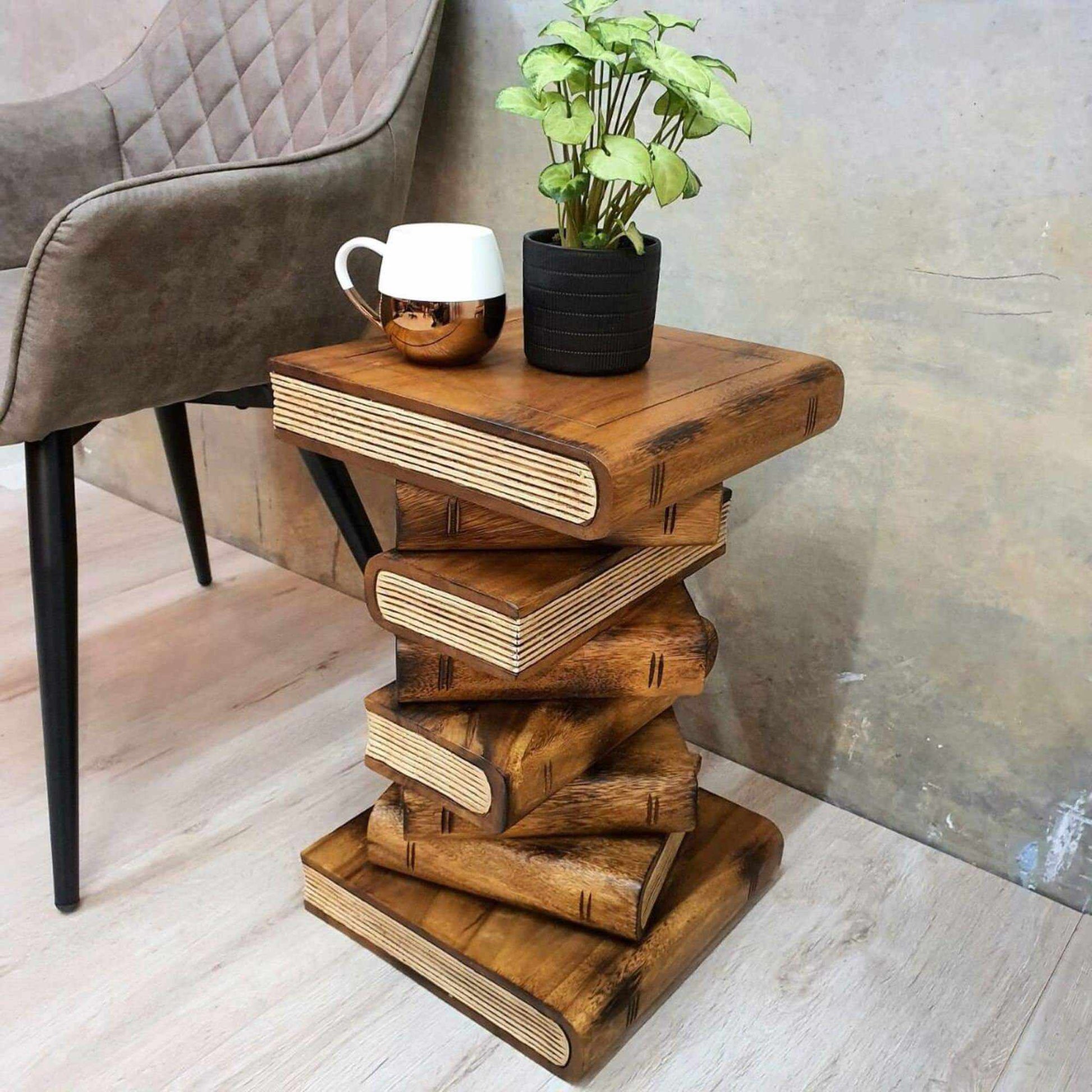 Side Table Plant Stand Table Raintree Wood Natural Finish-Book