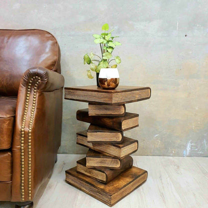 Side Table Plant Stand Raintree Wood Natural Finish-Book