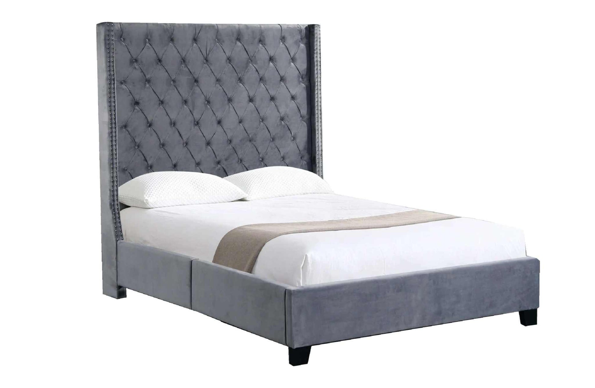 Ella Wingback Bed 180cm - King Size - Grey Velvet