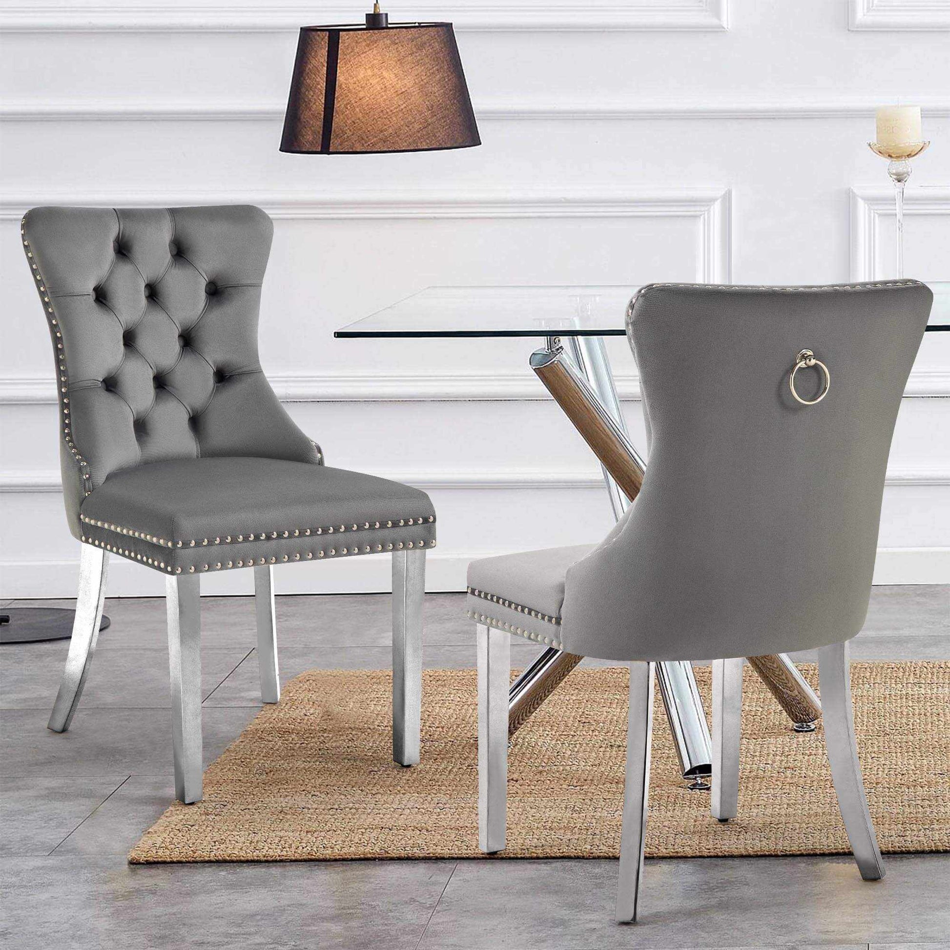 Alsea Dark Grey Velvet Dining Upholstered Chairs Set of 2