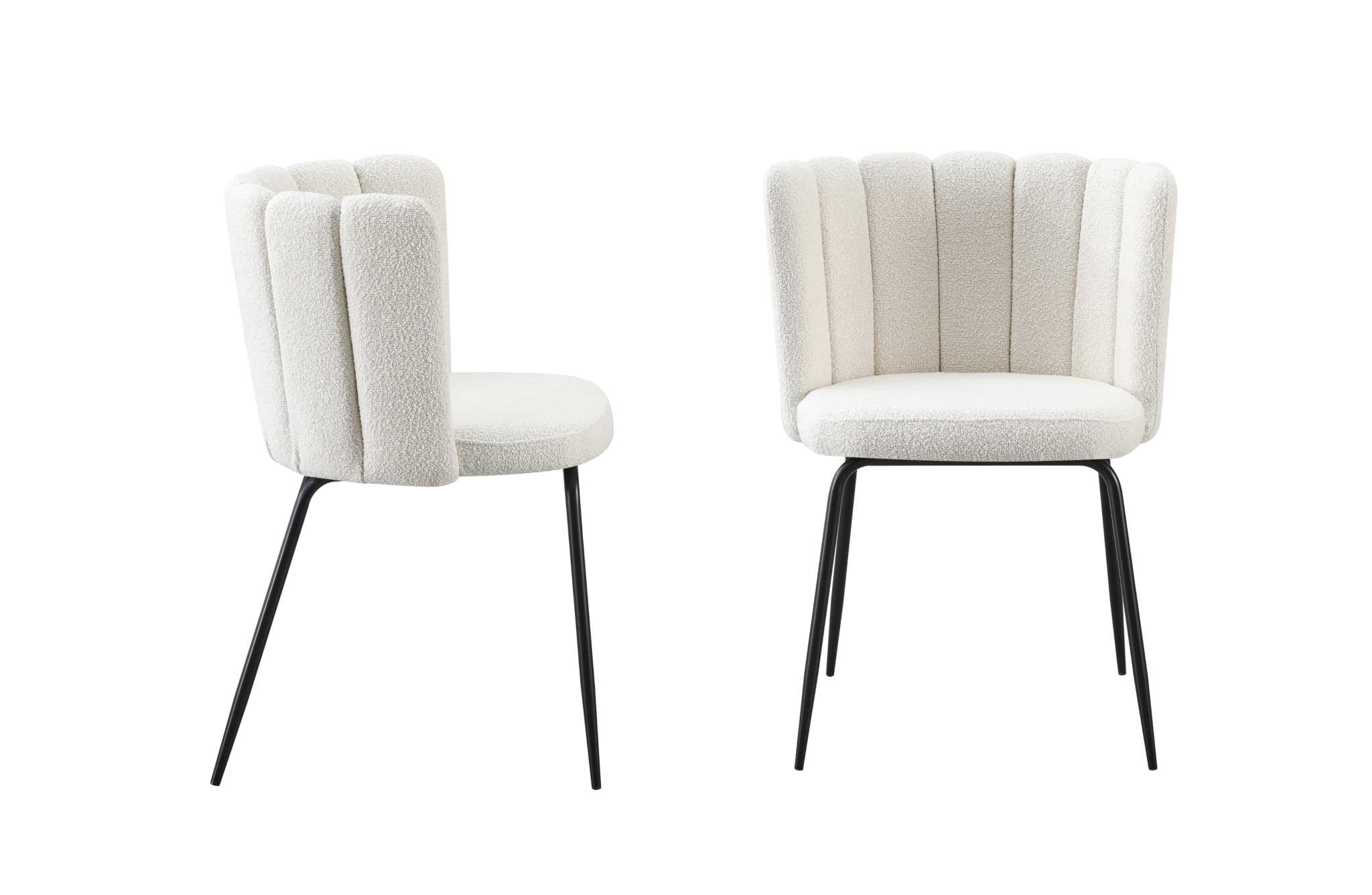 Amelia Boucle Beige Dining Chairs with black metal legs, contemporary design, set of 2.