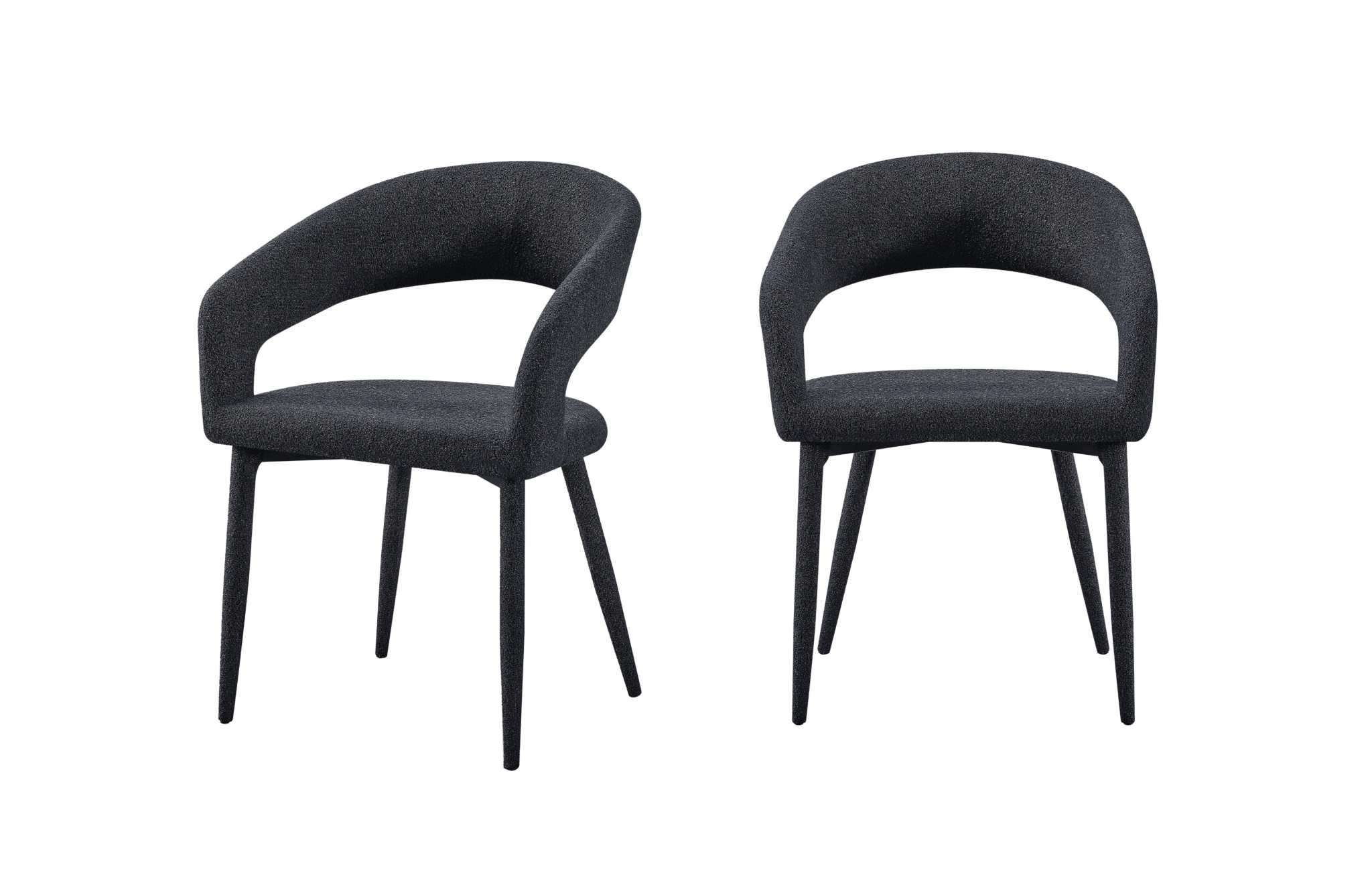Set of 2 Marilyn Boucle Dining Chairs in Charcoal Black with elegant boucle fabric.