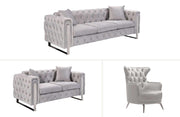 Madeline Range Modern Couch - Light Grey Velvet - Silver Trims