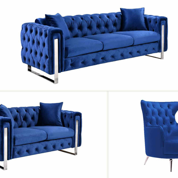 blue velvet couch living room