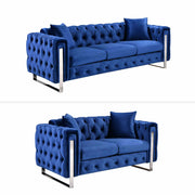 Madeline Range - Blue Velvet Living Room Couch - Silver Trims