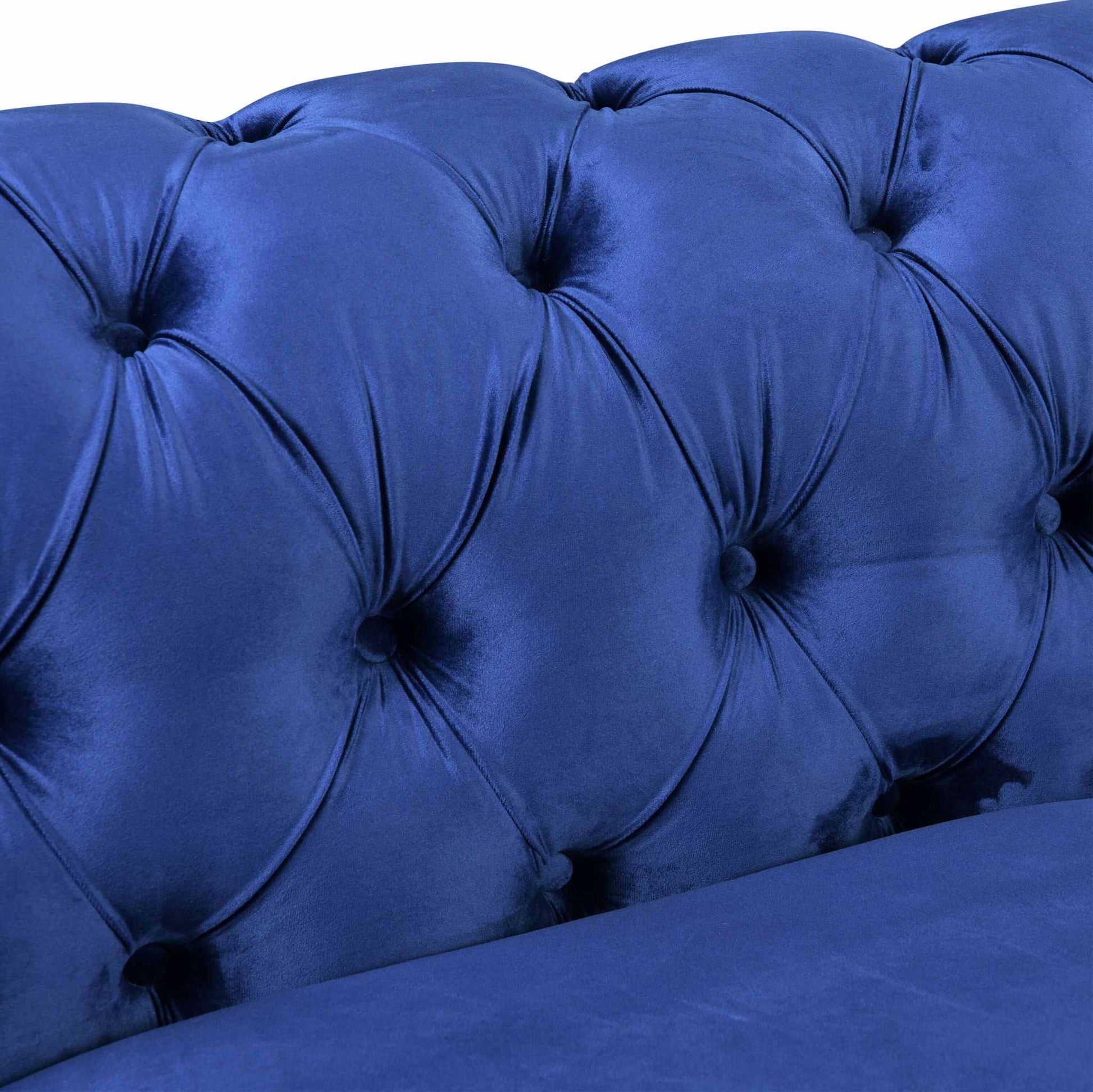Madeline Range - Blue Velvet Living Room Couch - Silver Trims