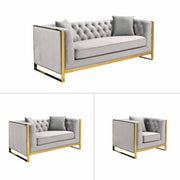 William Gold Trims Lounge Velvet Sofa Set - Light Grey