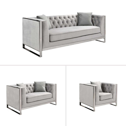 William Lounge - Light Grey Velvet Sofa - Silver Trims