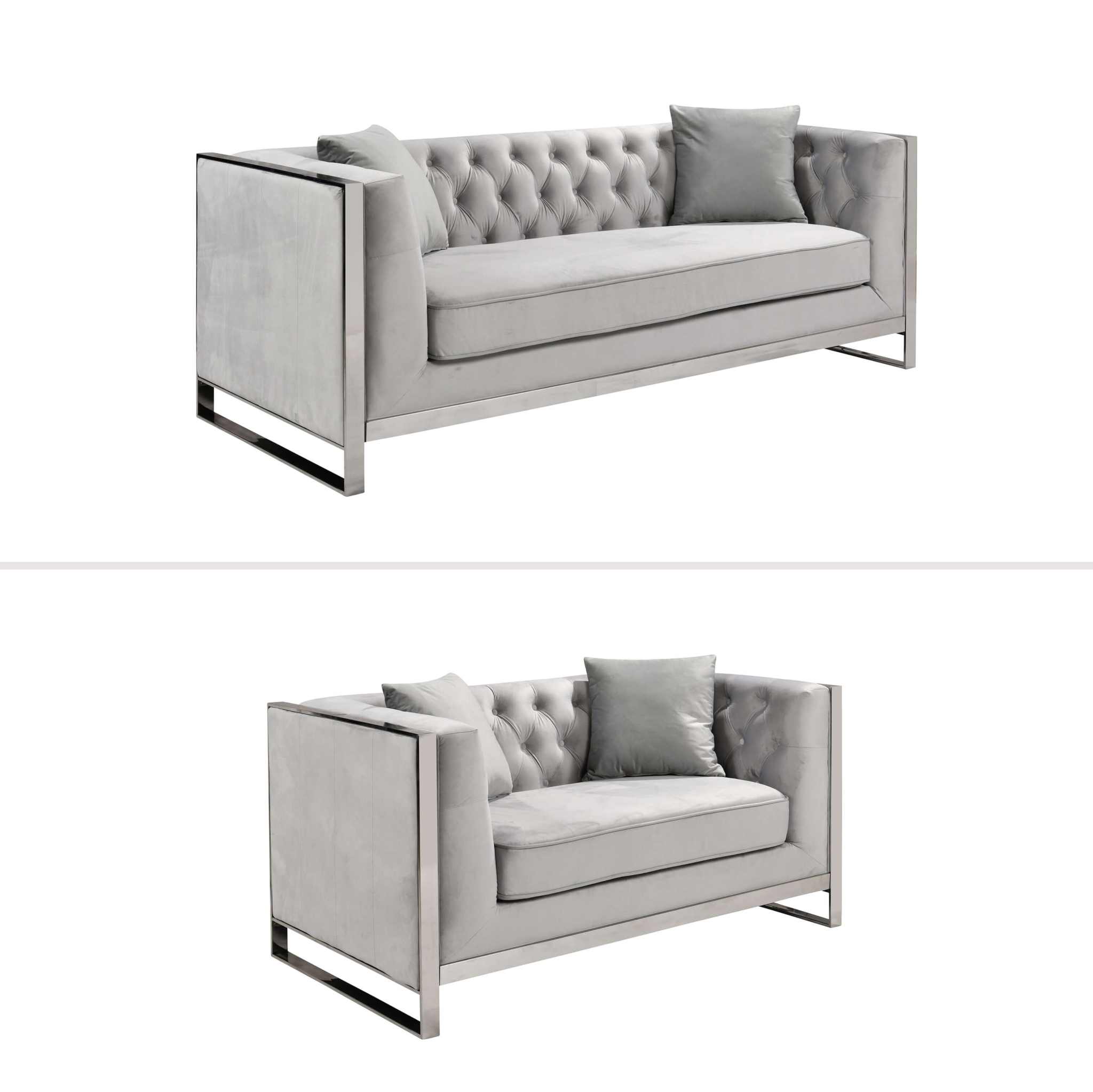 William Lounge - Light Grey Velvet Sofa - Silver Trims