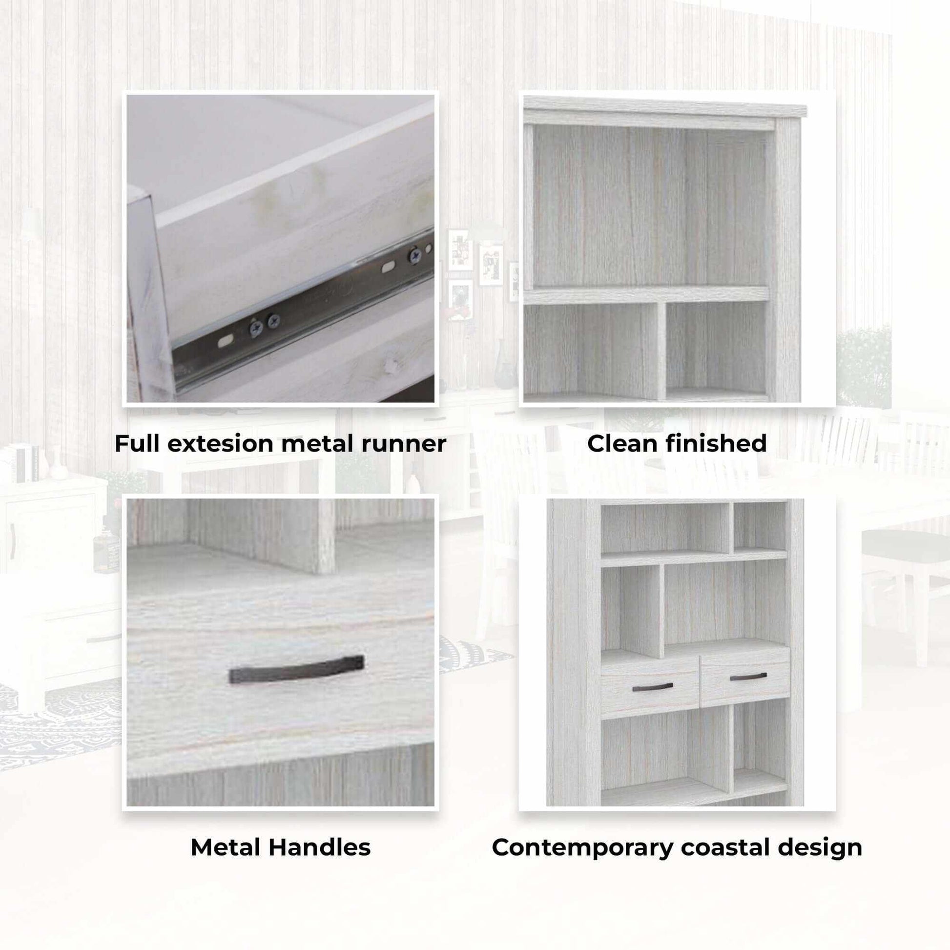 Foxglove Bookshelf 5 Tier Bookcase 2 Drawers Solid Mt Ash Wood - White