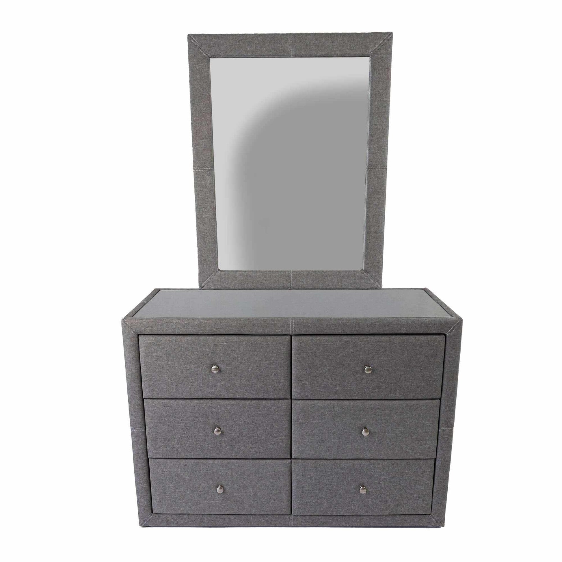 Molly 6 Chest of Drawer Dresser And Mirror Set  - Light Grey