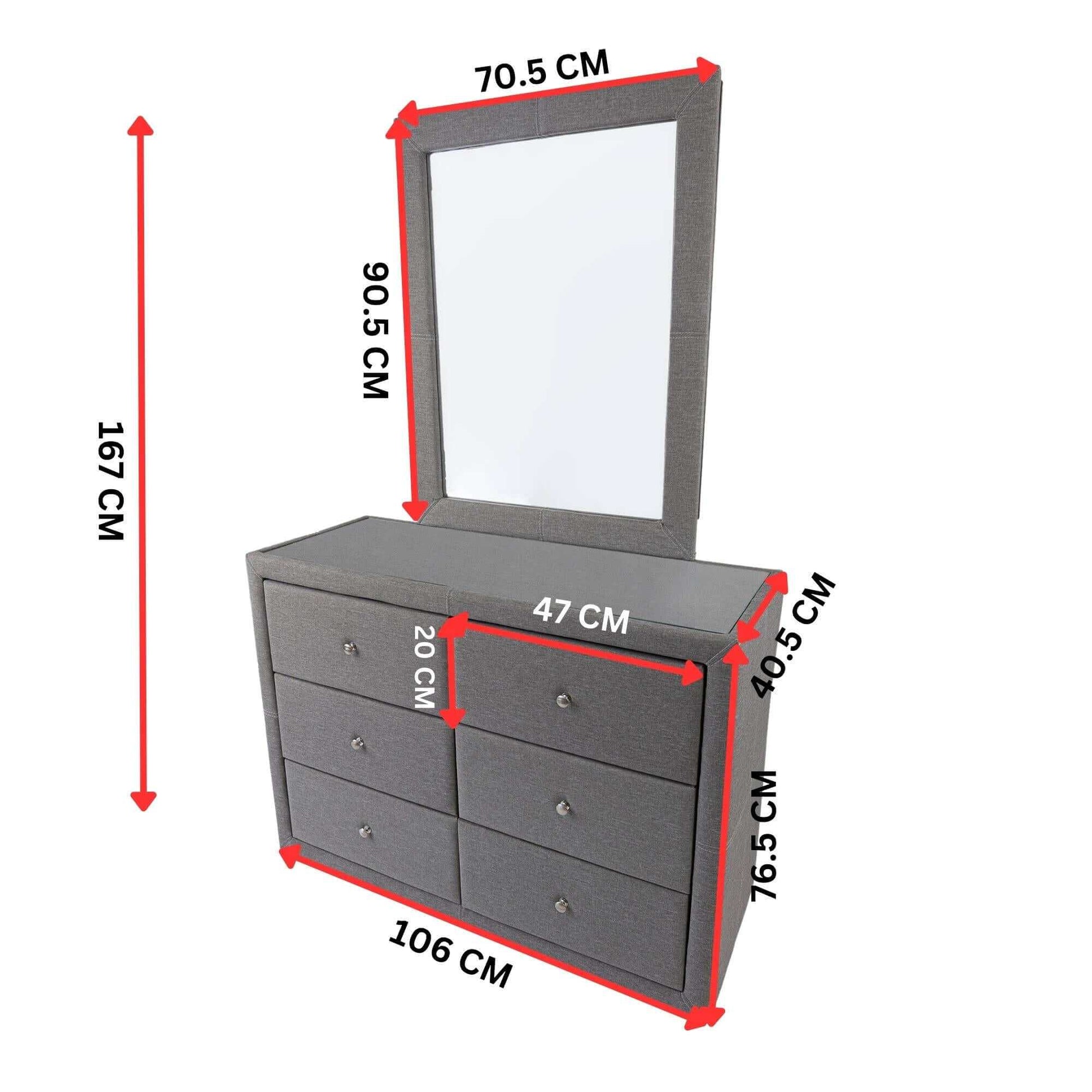 Molly 6 Chest of Drawer Dresser And Mirror Set  - Light Grey