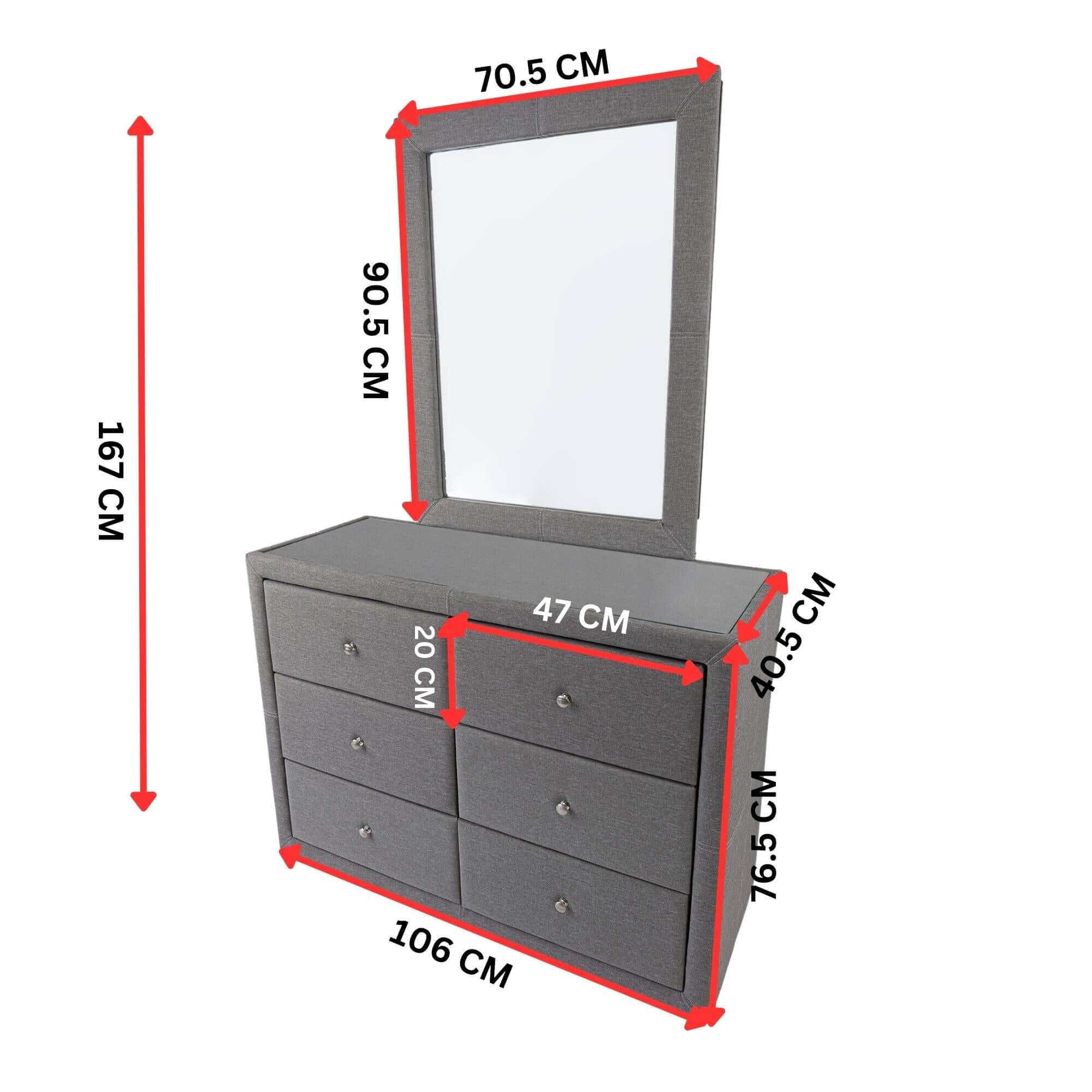 Molly 6 Chest of Drawer Dresser And Mirror Set  - Light Grey