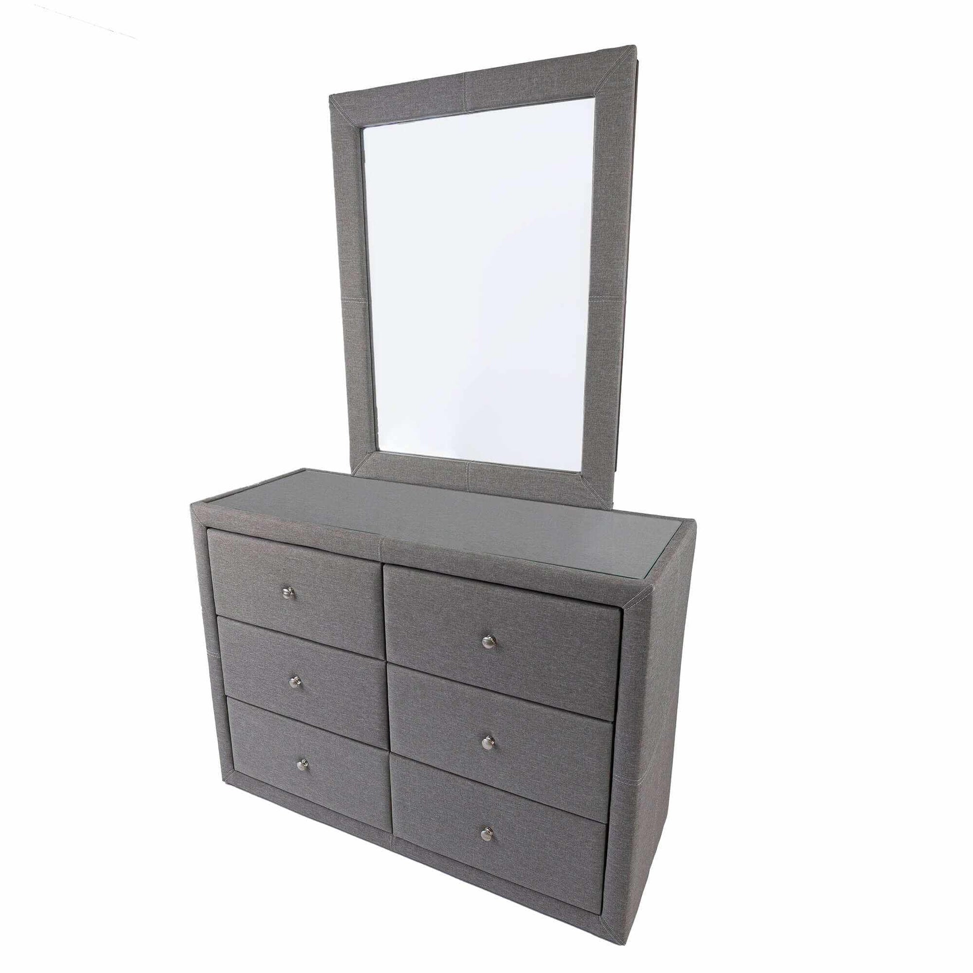 Molly 6 Chest of Drawer Dresser And Mirror Set  - Light Grey