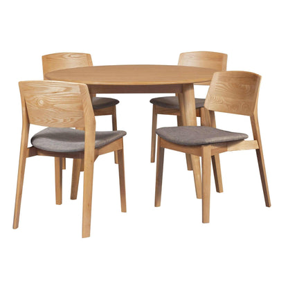 Emilio 5pc 120cm Round Dining Table Set Fabric Chair Solid Ash Wood Oa