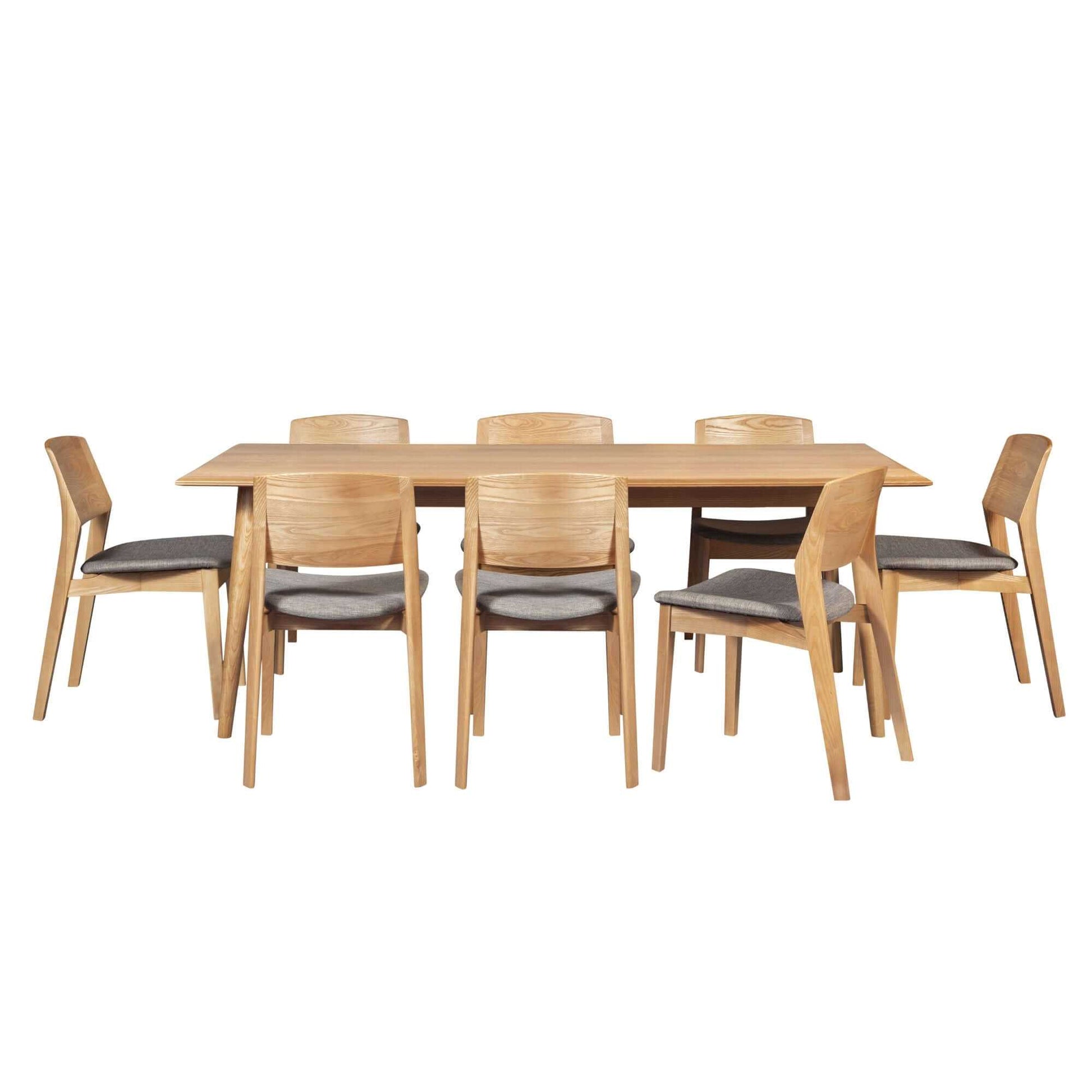 Emilio Solid Ash Wood 9 pc Dining Table and Chairs - Oak