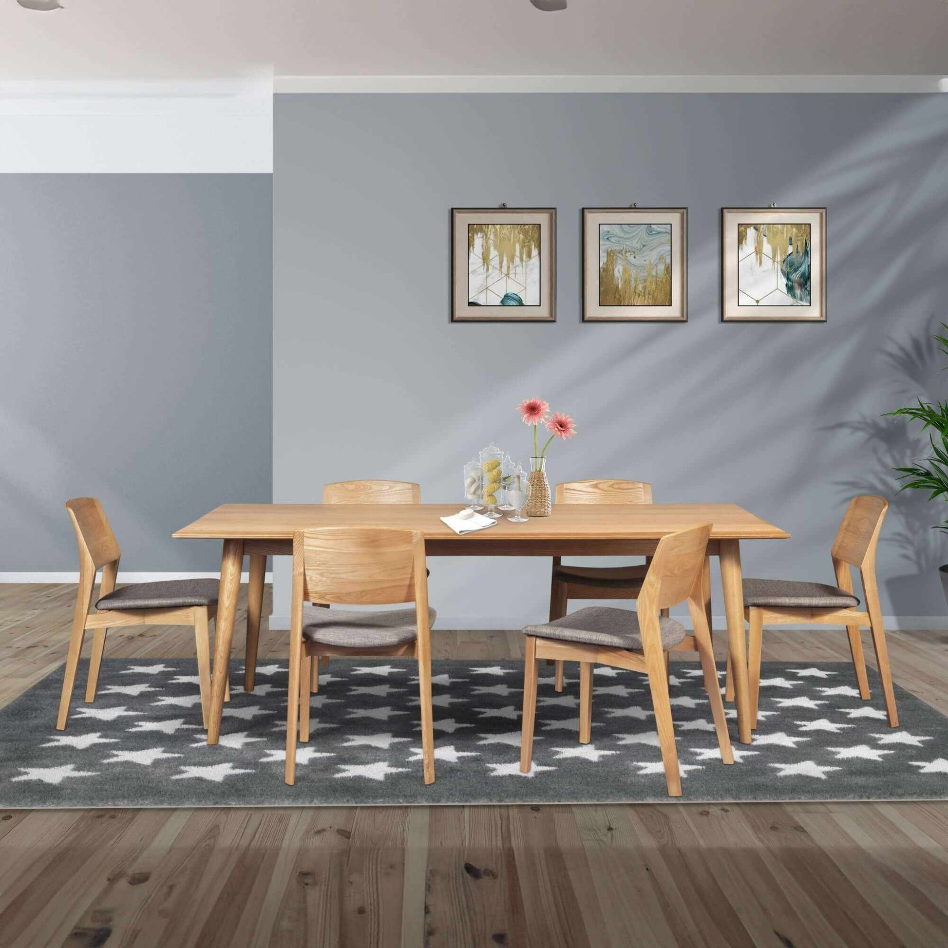 Emilio Solid Ash Wood 9 pc Dining Table and Chairs - Oak