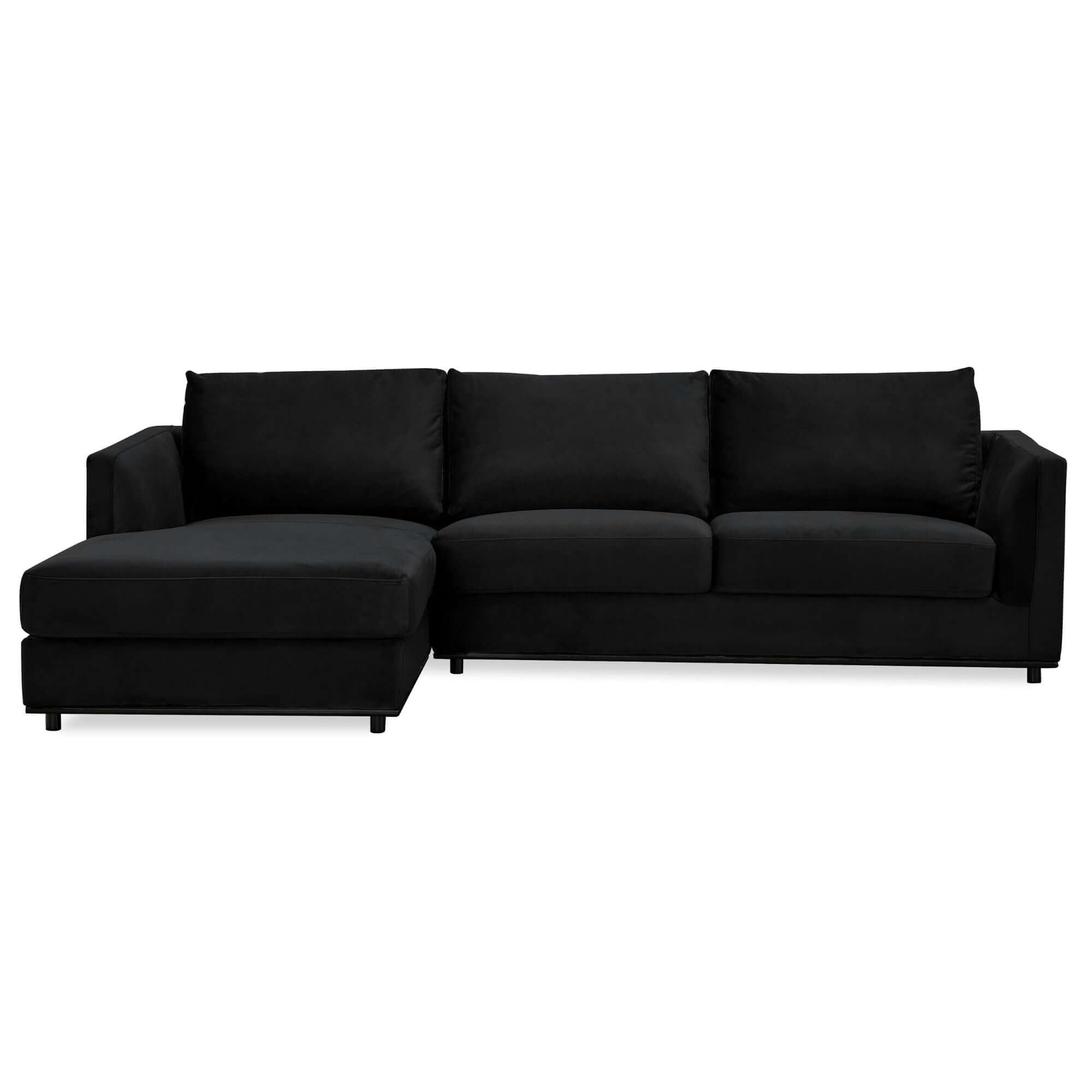 Kennedi 2 Seater Velvet Corner Sofa with Chaise - Black-Upinteriors