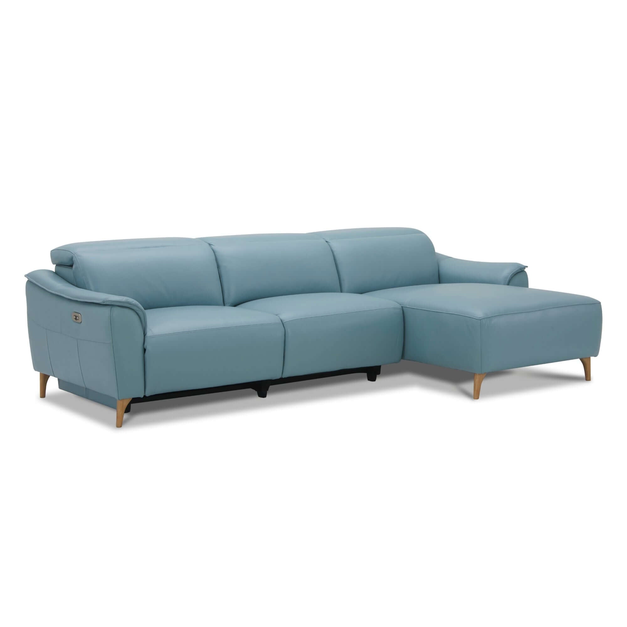 Inala Blue Leather Sofa with Electric Recliner & Chaise-Upinteriors