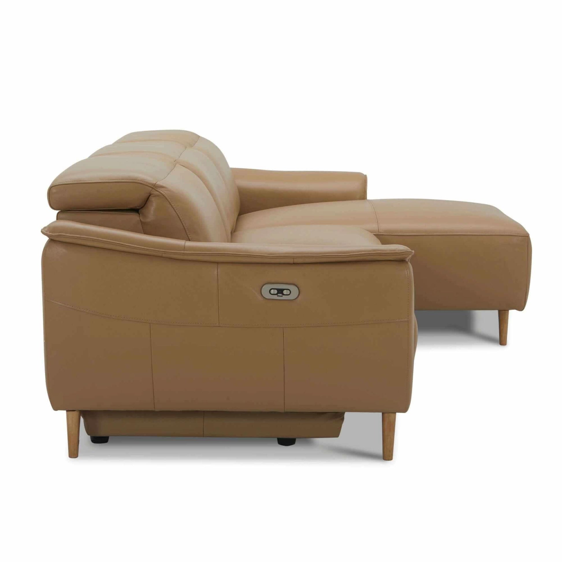 Inala 2 Seater Leather Recliner Sofa Electric Powered RHF Chaise - Lat