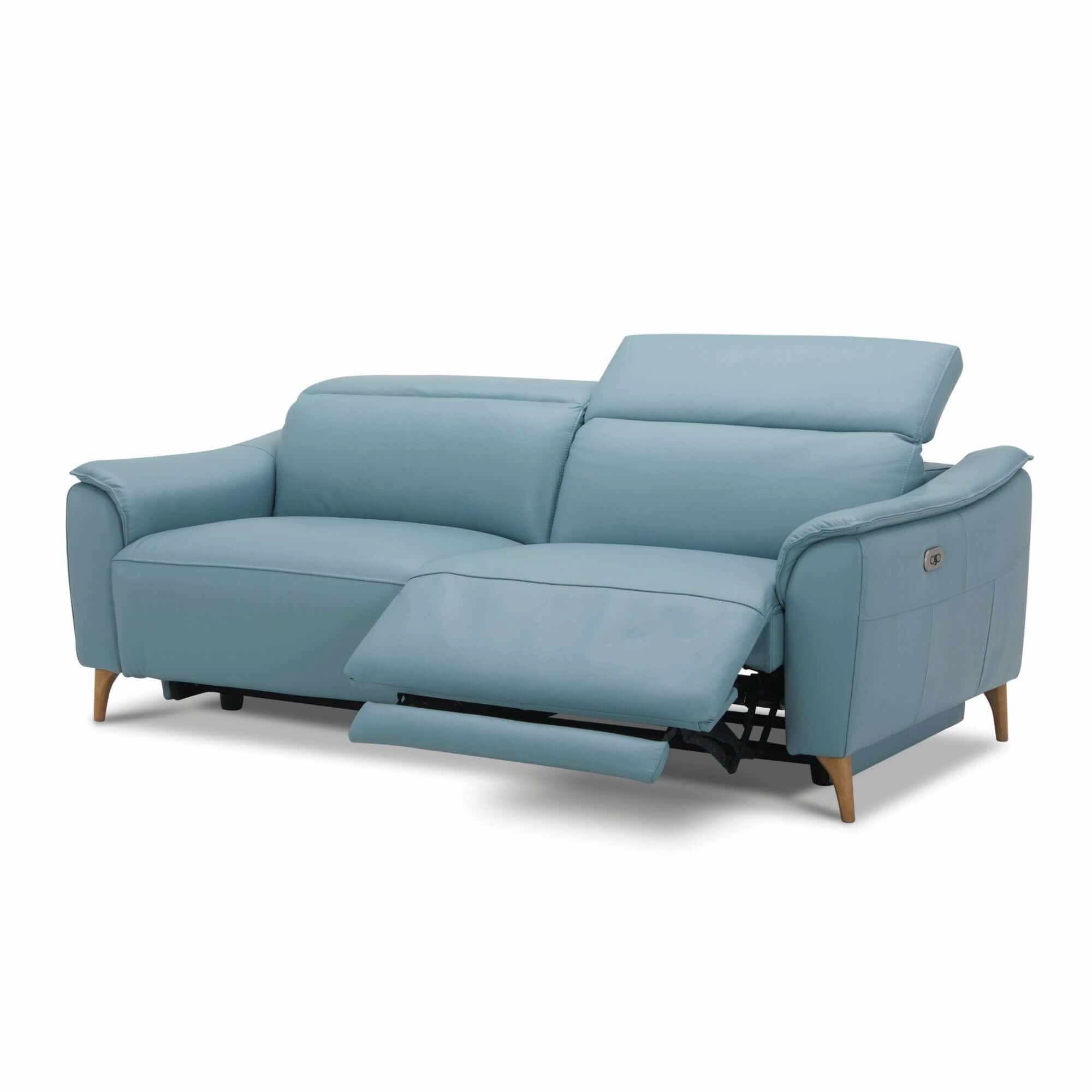 Inala 2.5 Seater Genuine Leather Electric Power Reclining Sofa - Blue