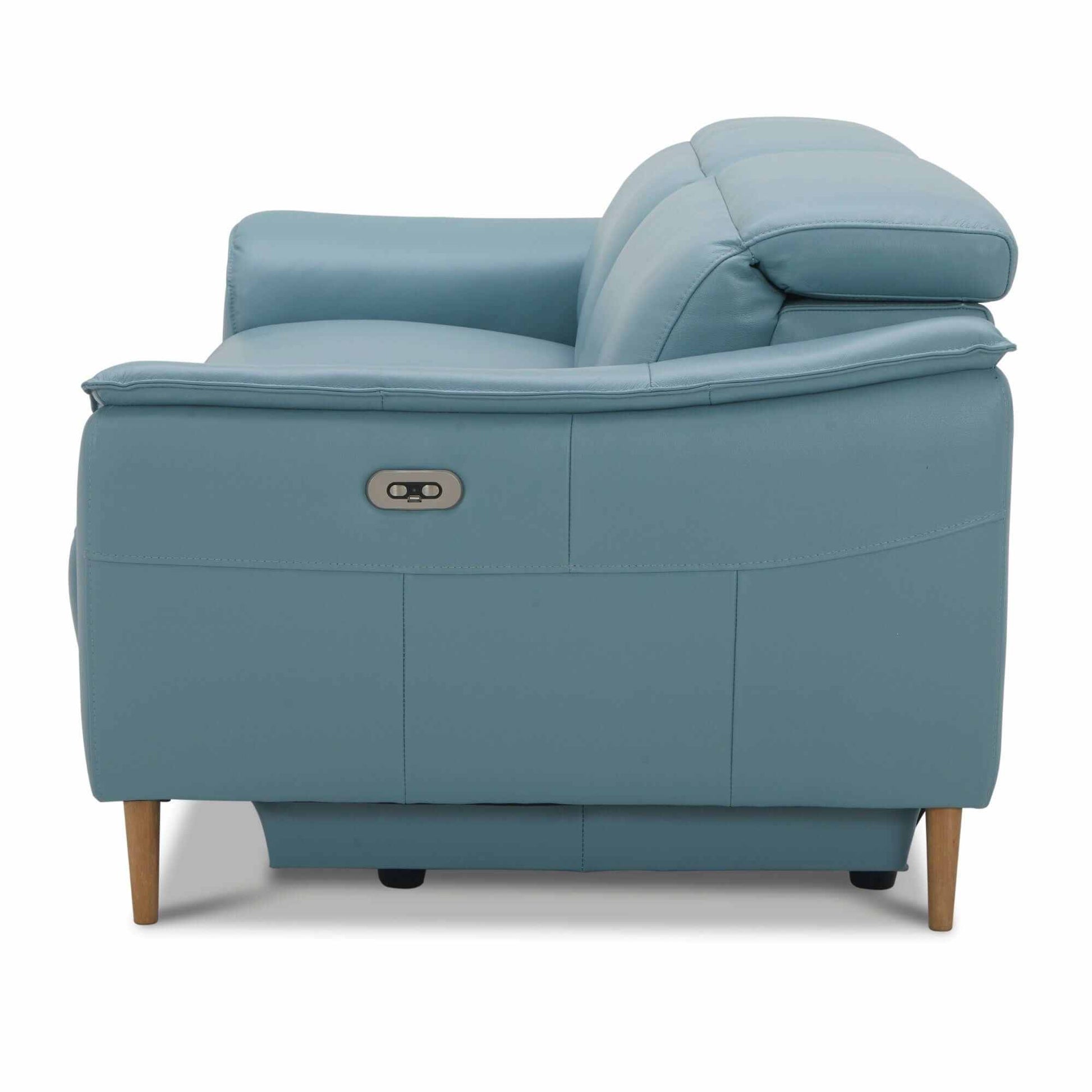 Inala 2.5 Seater Genuine Leather Electric Power Reclining Sofa - Blue