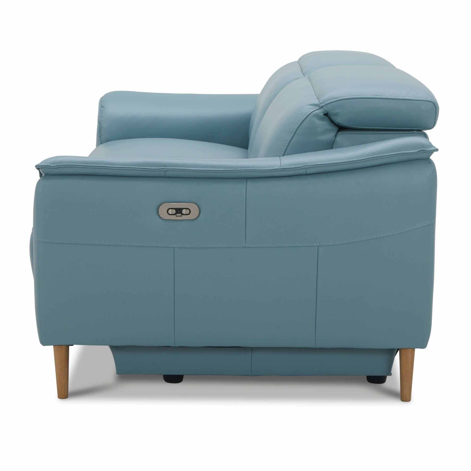 Inala 2.5 Seater Genuine Leather Electric Power Reclining Sofa - Blue
