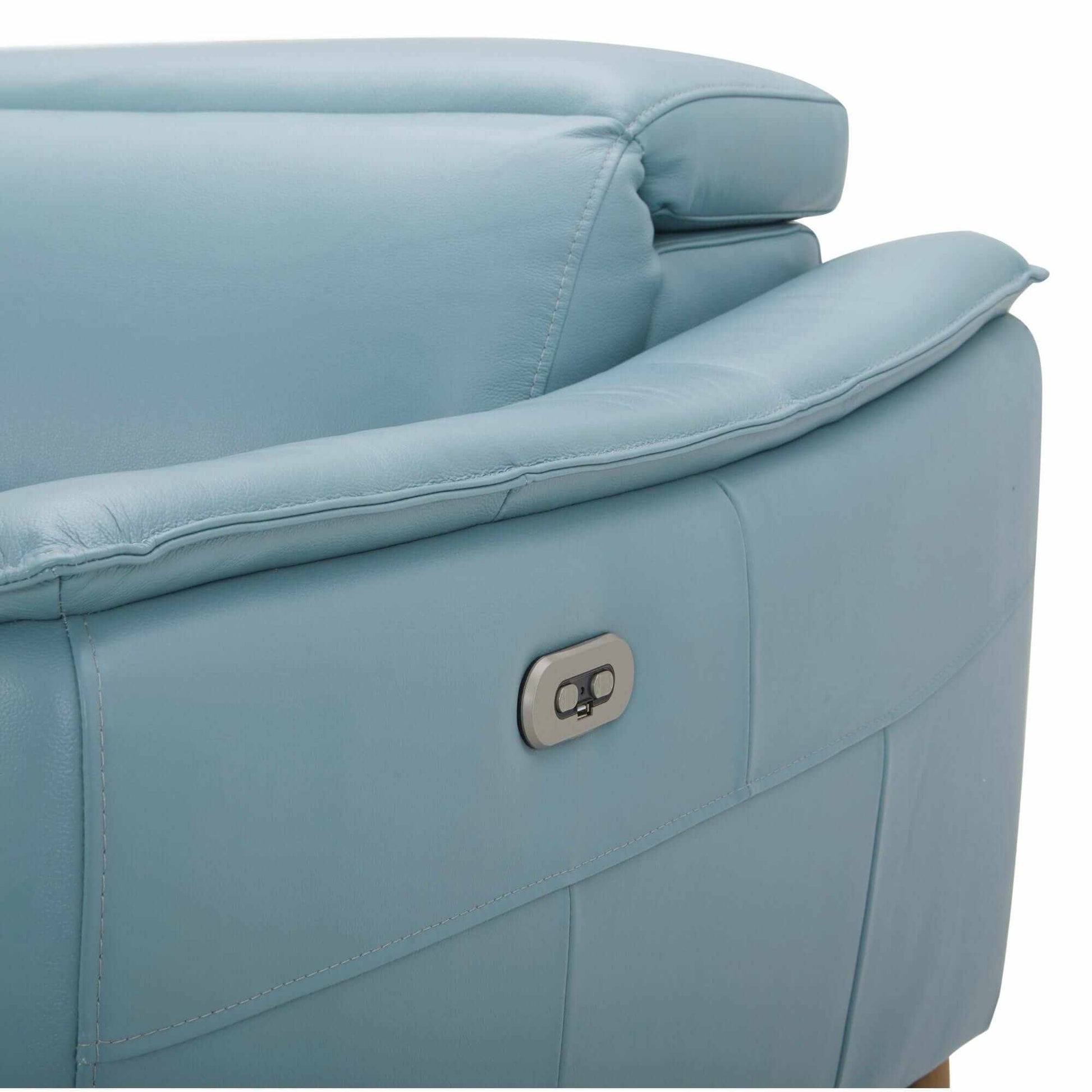 Inala 2.5 Seater Genuine Leather Electric Power Reclining Sofa - Blue