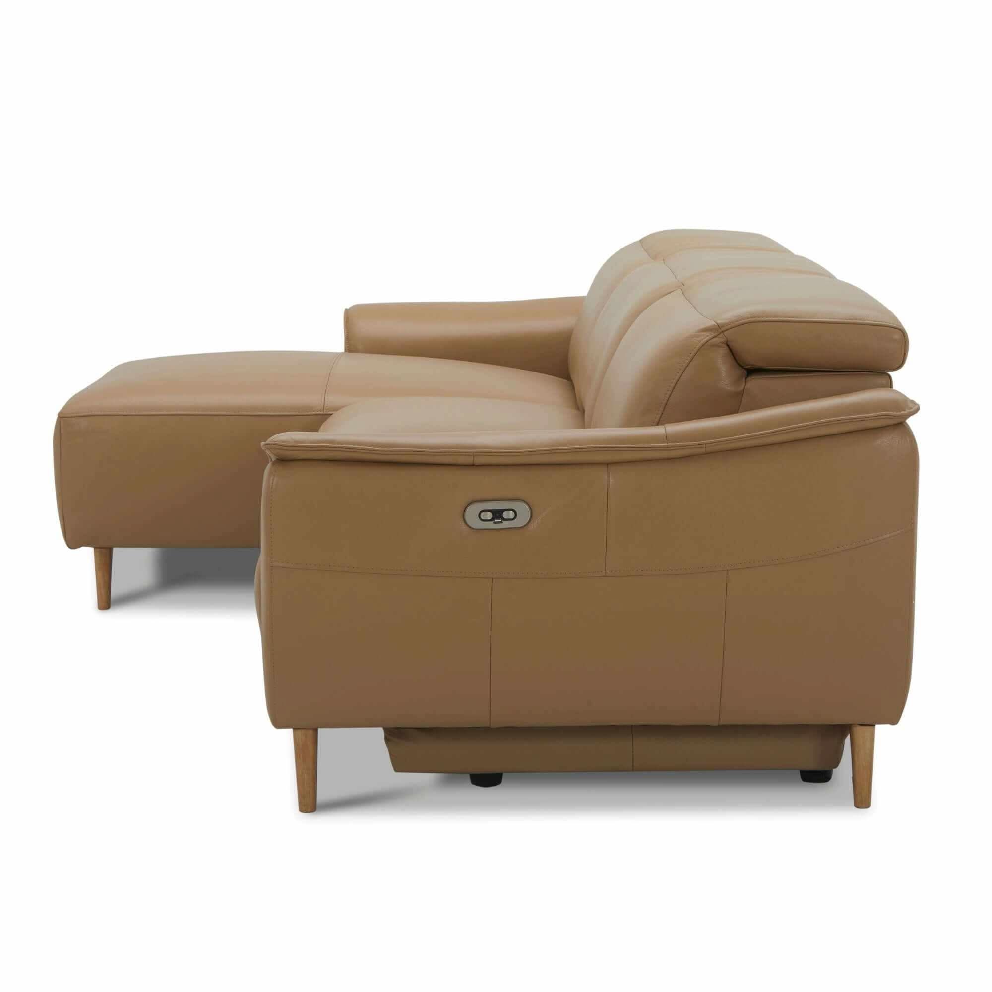 Inala 2 Seater Leather Recliner Sofa Electric Powered LHF Chaise - Lat