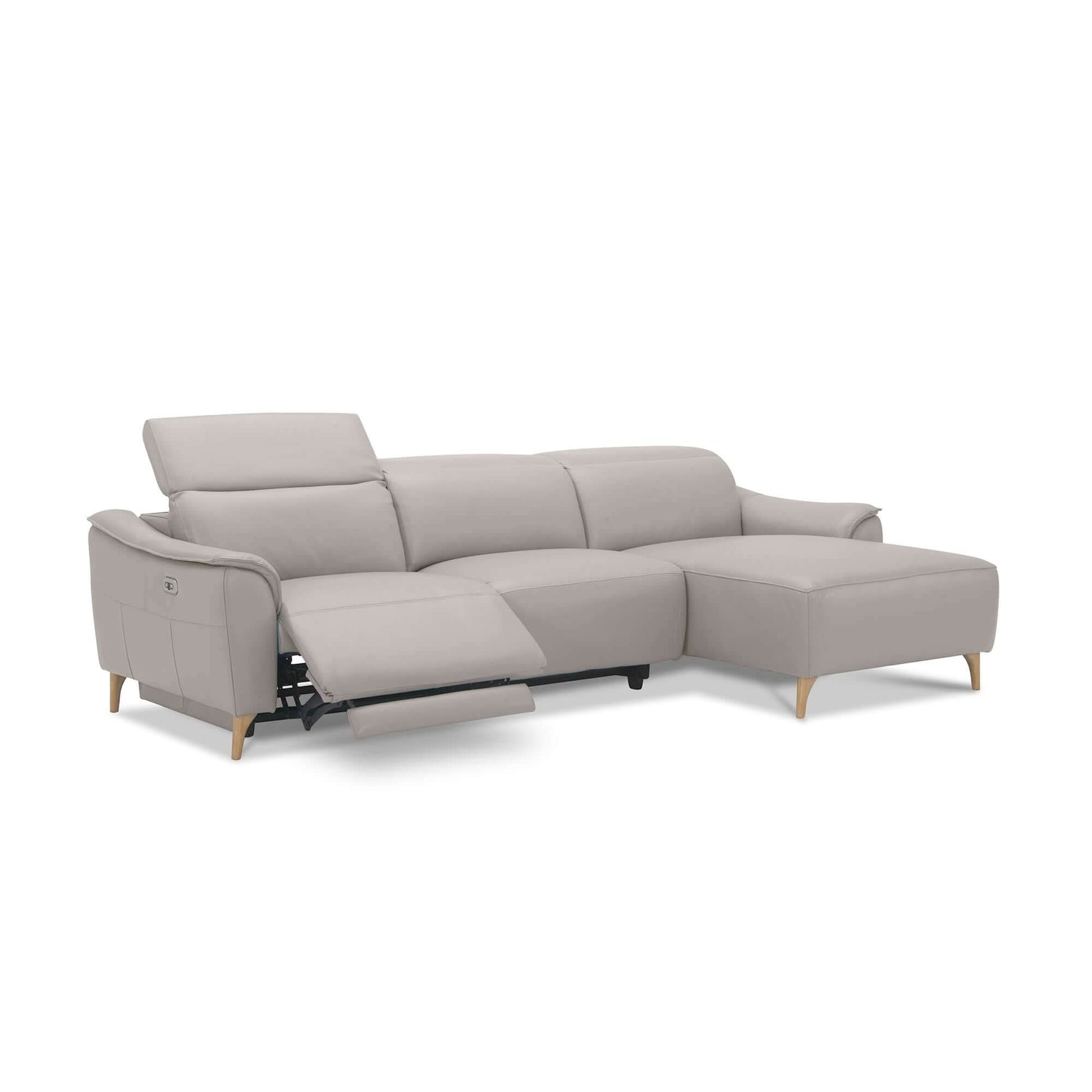 Inala 2 Seater Genuine Leather Electric Recliner RHF Chaise - Light Gr