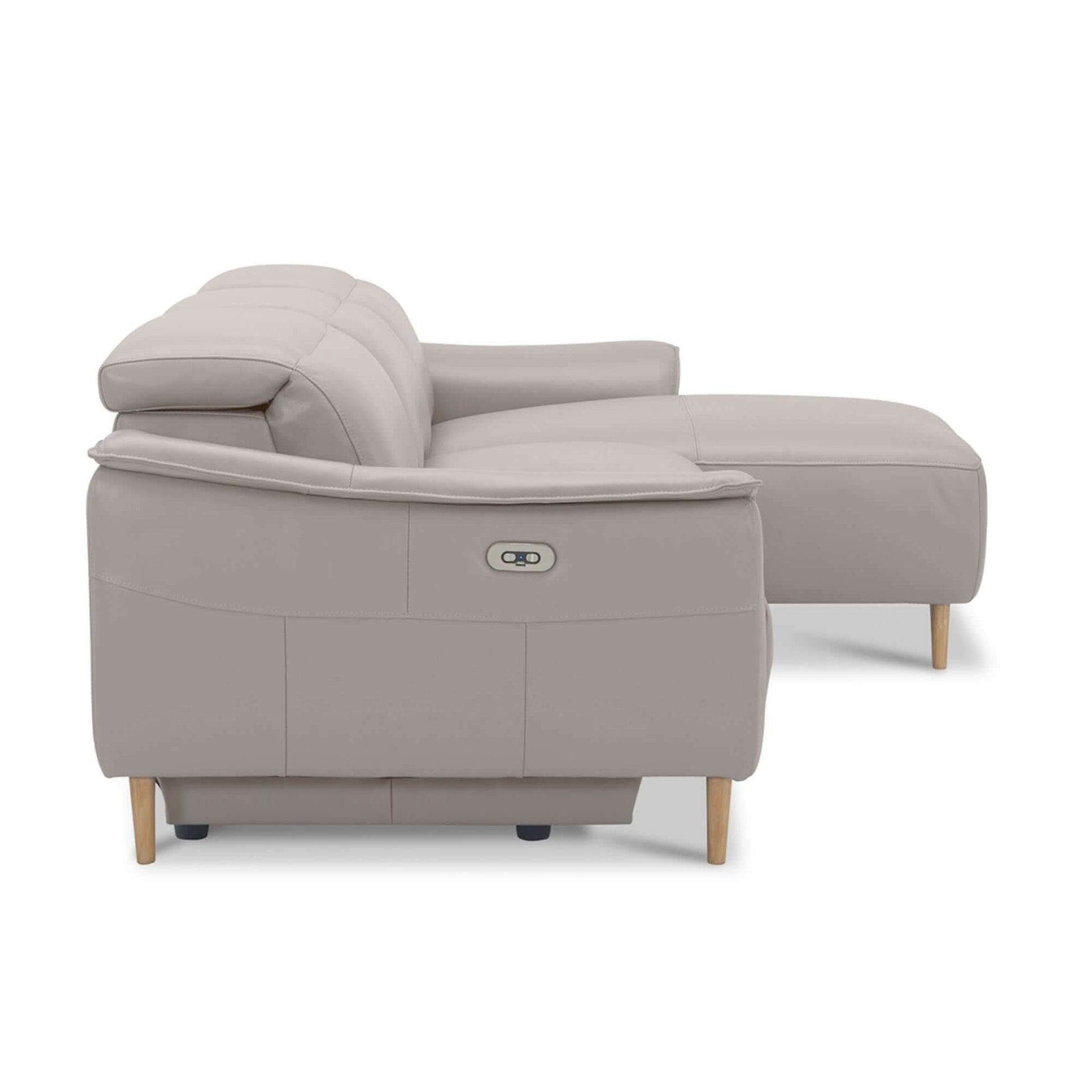 Inala 2 Seater Genuine Leather Electric Recliner RHF Chaise - Light Gr