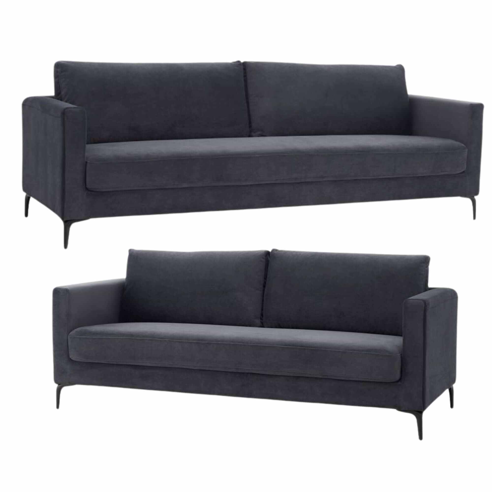 McKinley 3 + 4 Seater Sofa Set Fabric Upholstered Couch - Charcoal