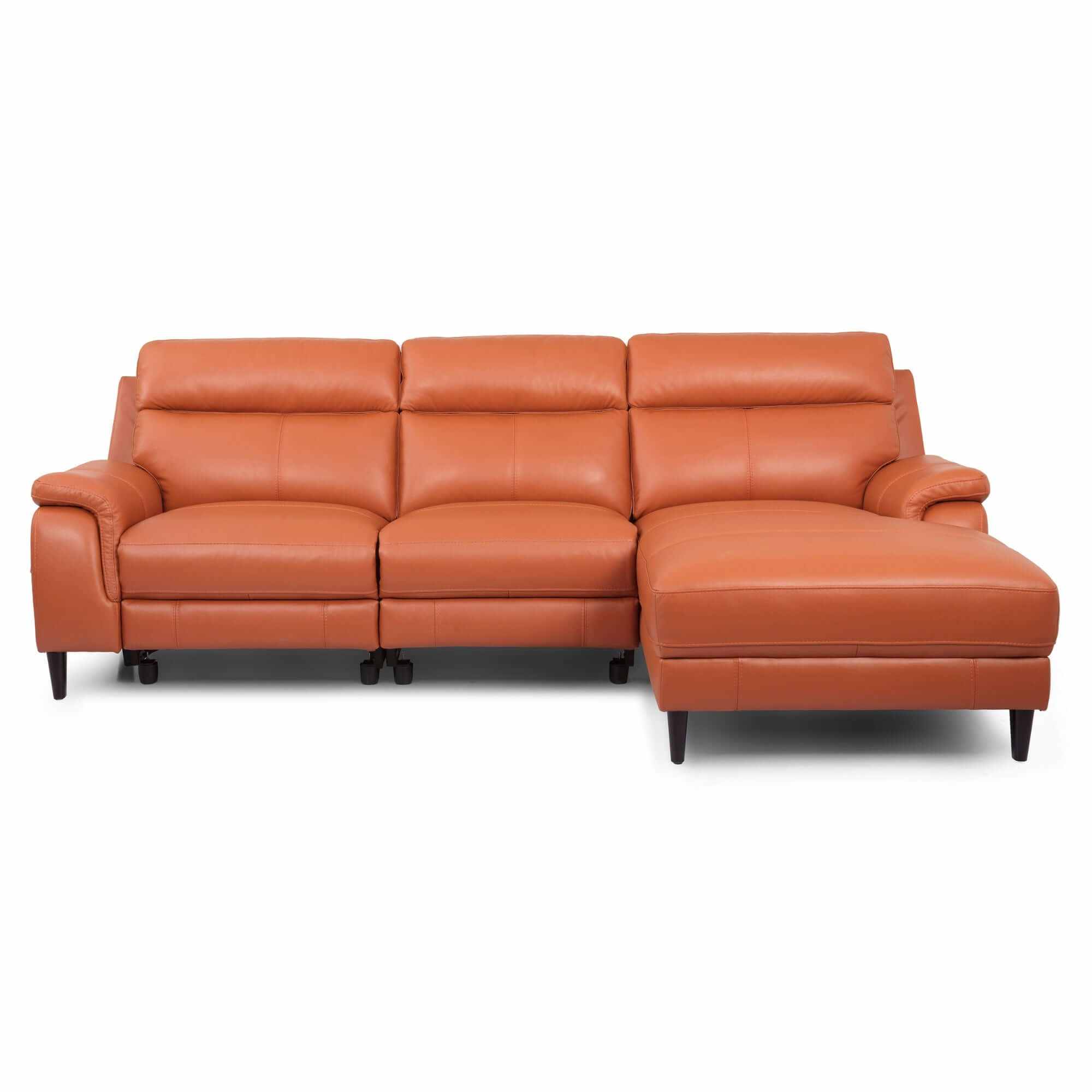 Ella 3 Seater Genuine Leather Sofa Recliner RHF Chaise - Tan