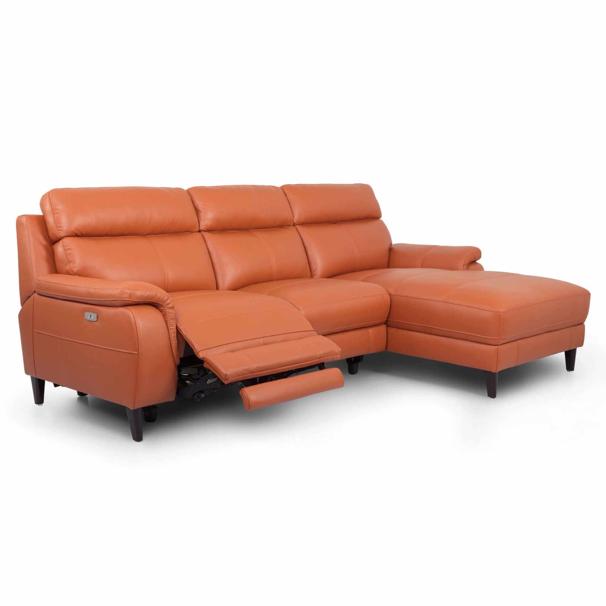 Ella 3 Seater Genuine Leather Sofa Recliner RHF Chaise - Tan
