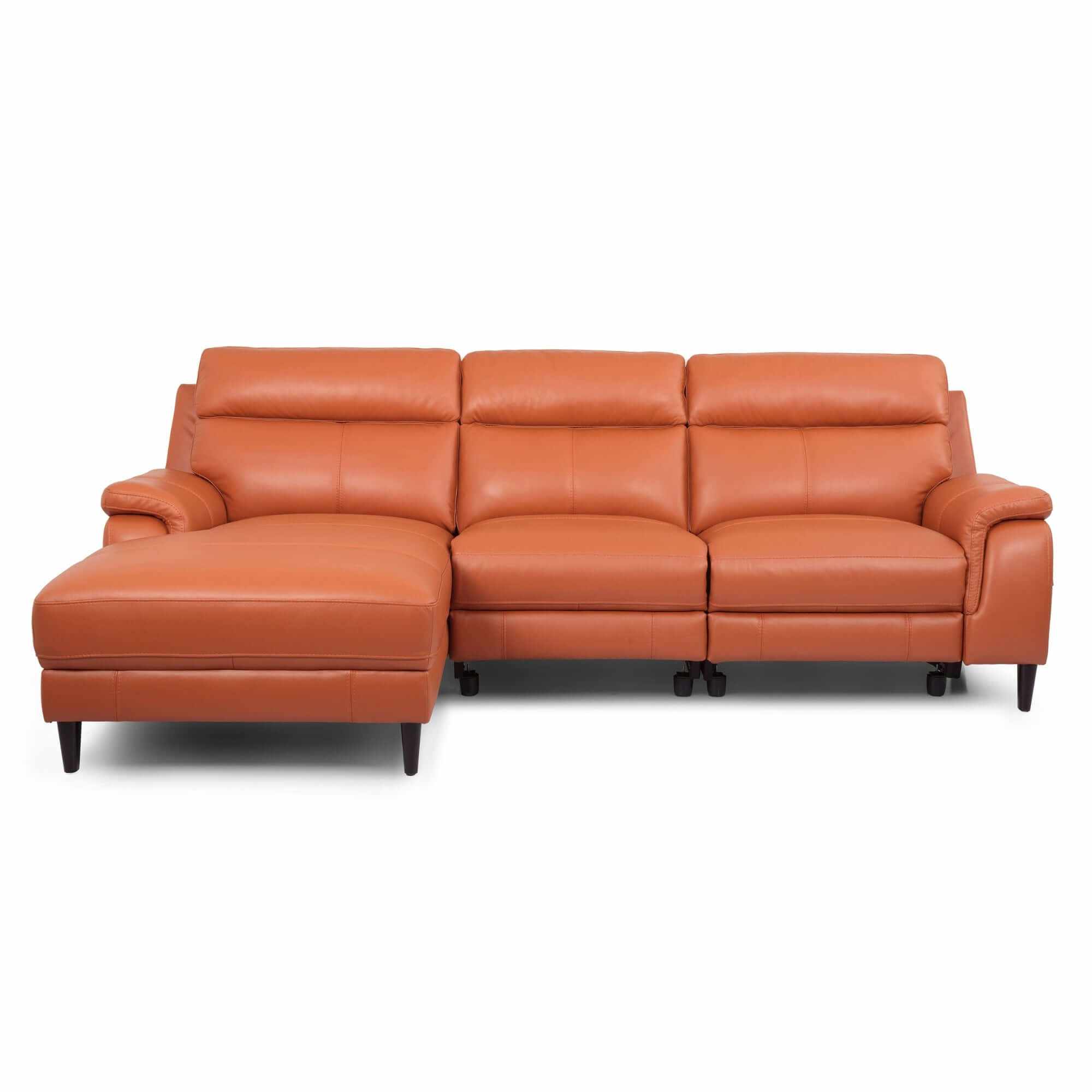 Ella 3 Seater Leather Recliner Sofa LHF Chaise with USB Port - Tan