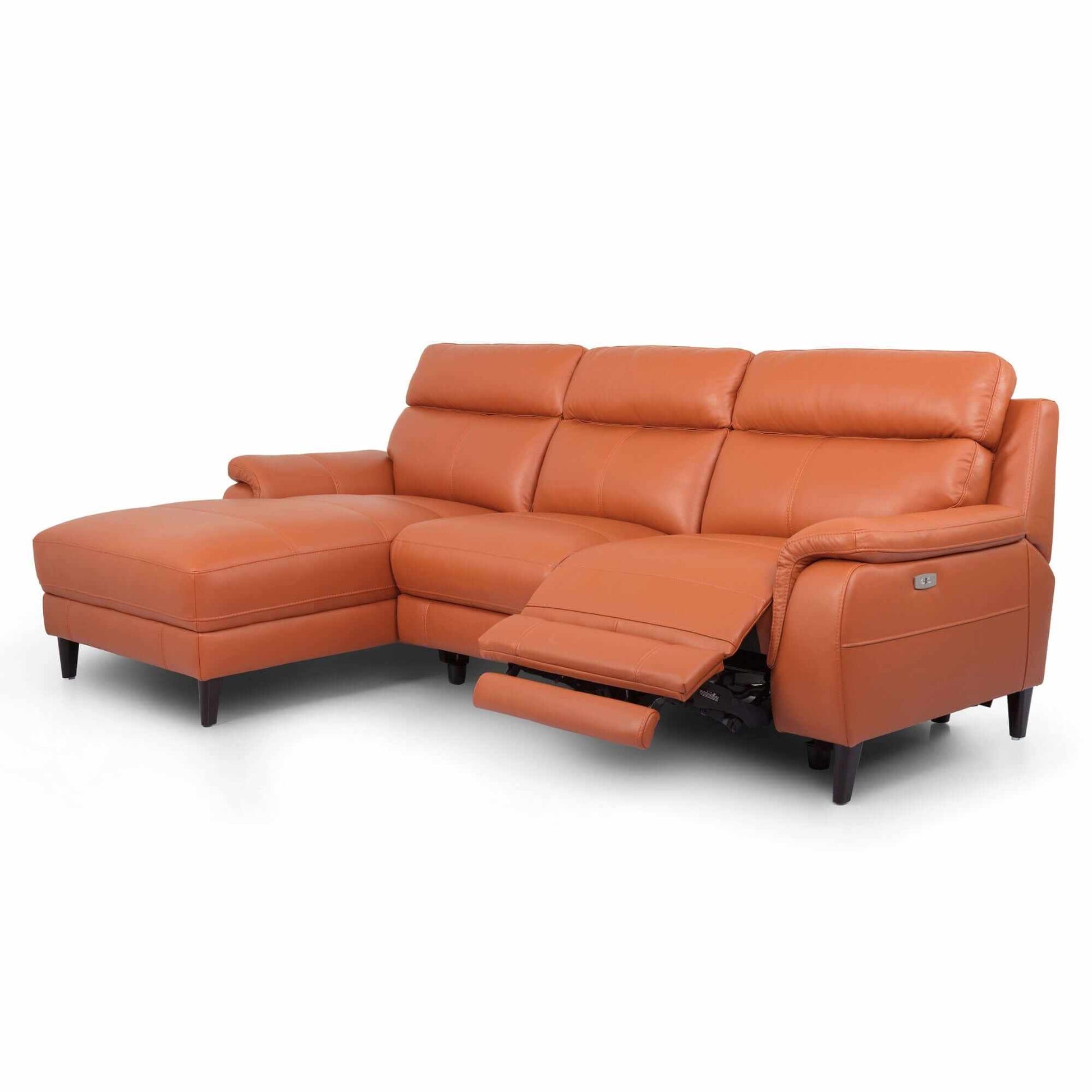 Ella 3 Seater Leather Recliner Sofa LHF Chaise with USB Port - Tan