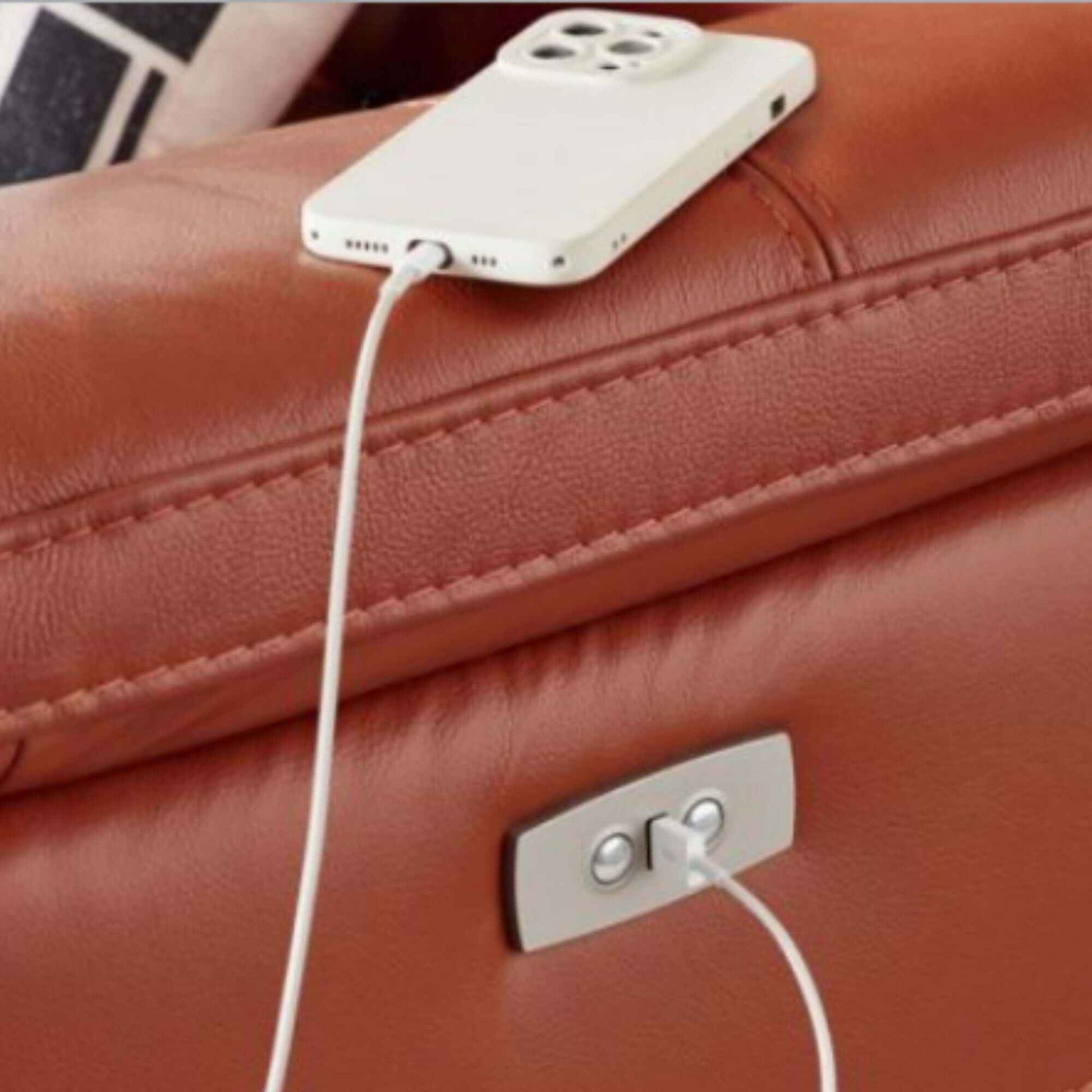 Ella 3 Seater Leather Recliner Sofa LHF Chaise with USB Port - Tan