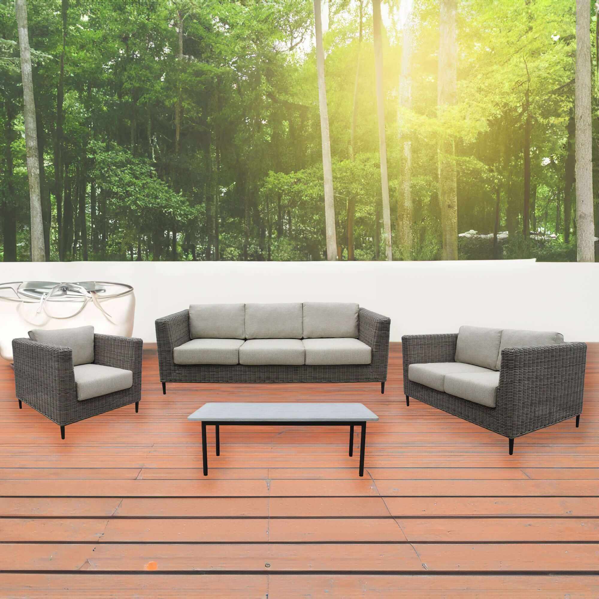 Lara 3 Seater Rattan Garden Sofa - Light Grey