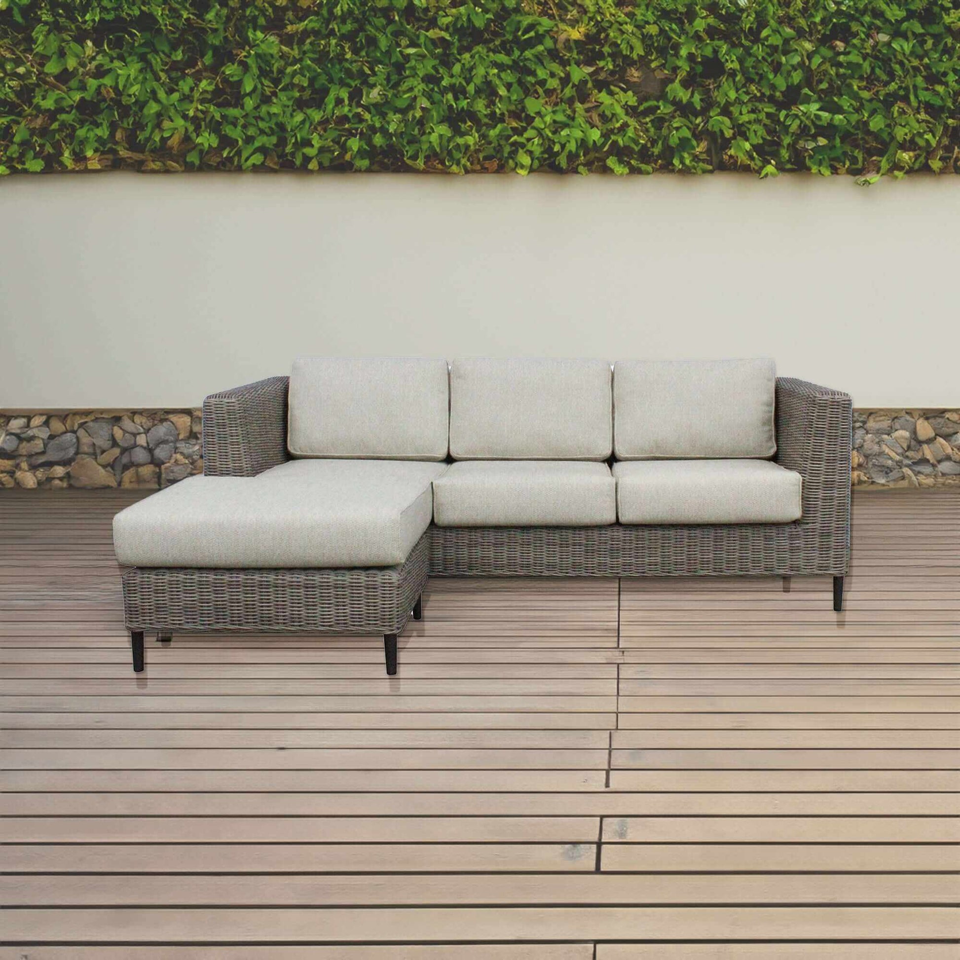 Lara 3 Seater Outdoor Rattan Reversible Chaise Sofa - Light Grey