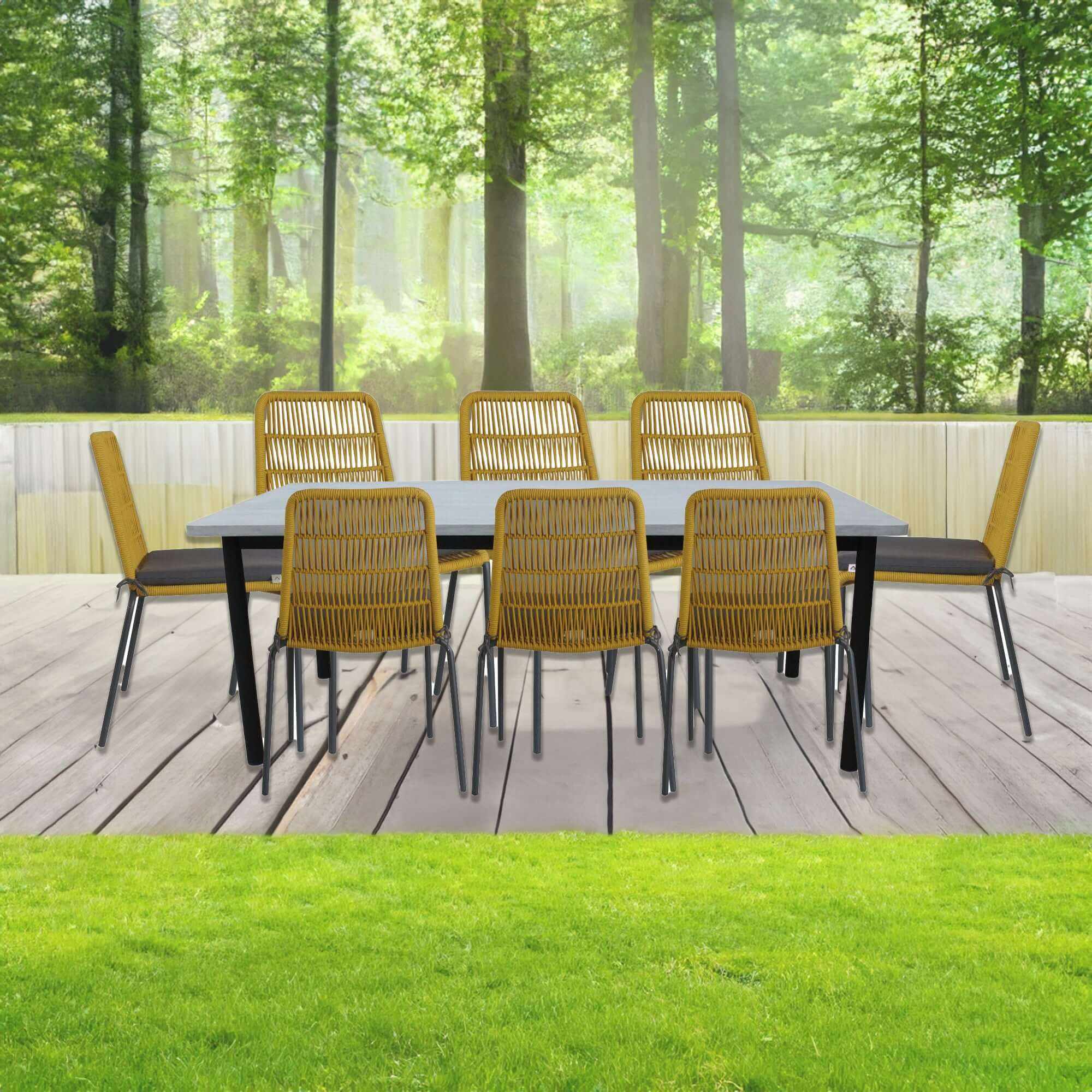 Lara 240cm Glass Concrete Top Garden Table And Chairs Set