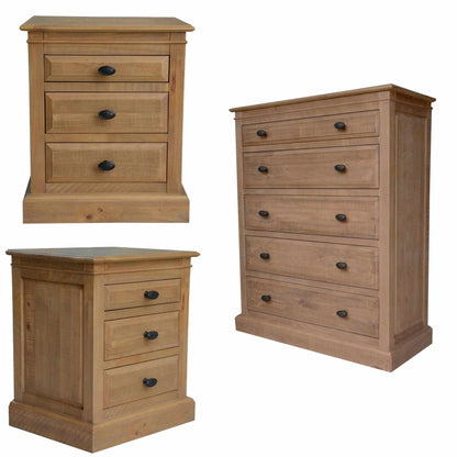 Jade Set of 2 Bedside 5 Drawer Tallboy Bedroom Furniture Package Set -