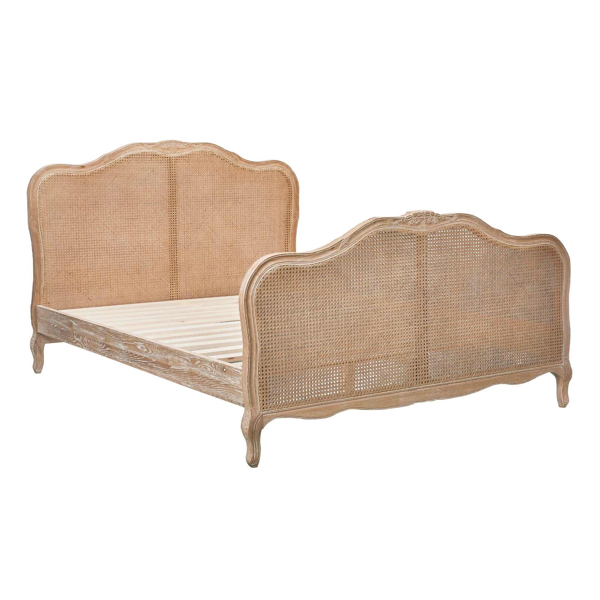 Bali French King Size Bed Frame Rattan - Oak
