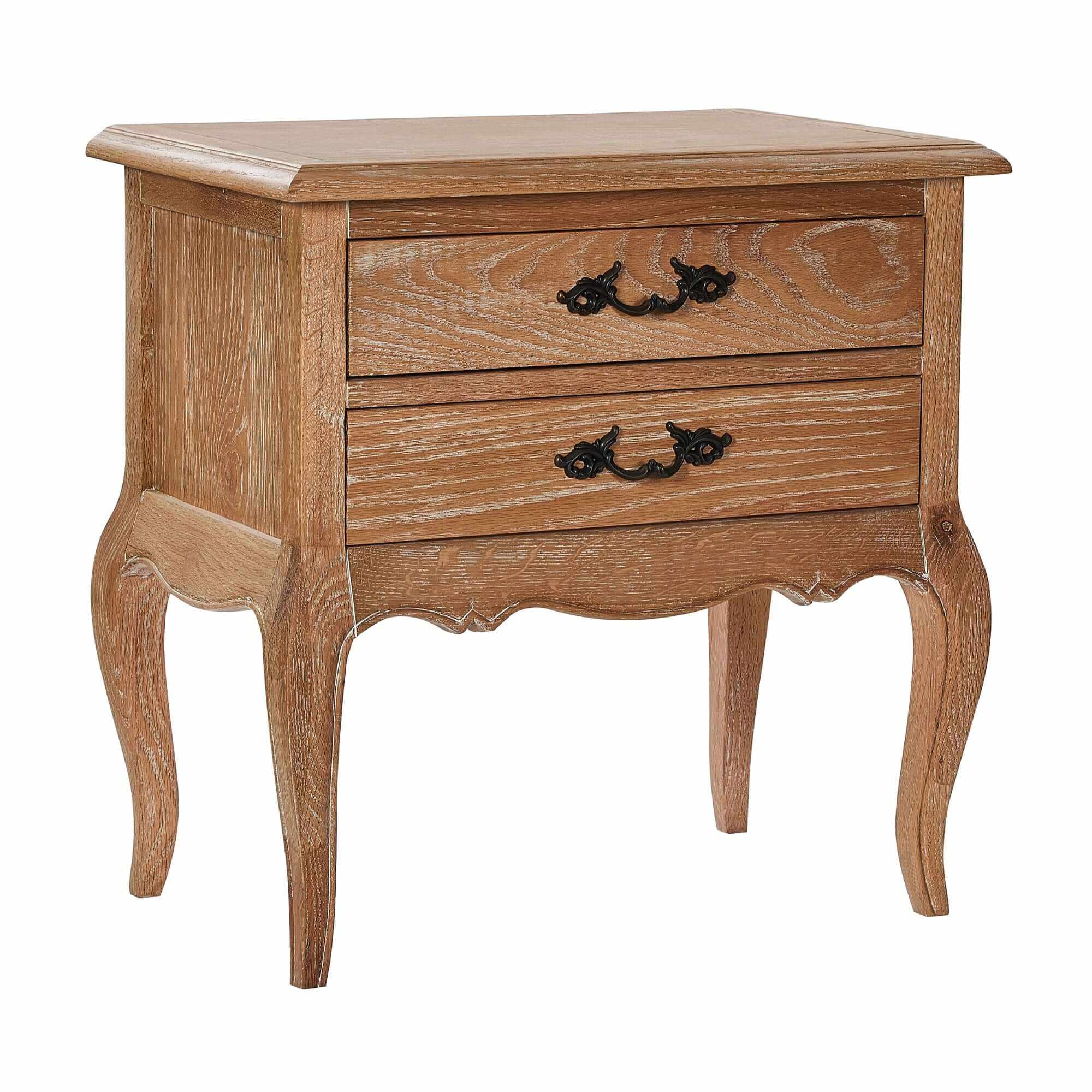 Bali French Provincial Bedside Table 2 Drawers Storage Cabinet  - Oak