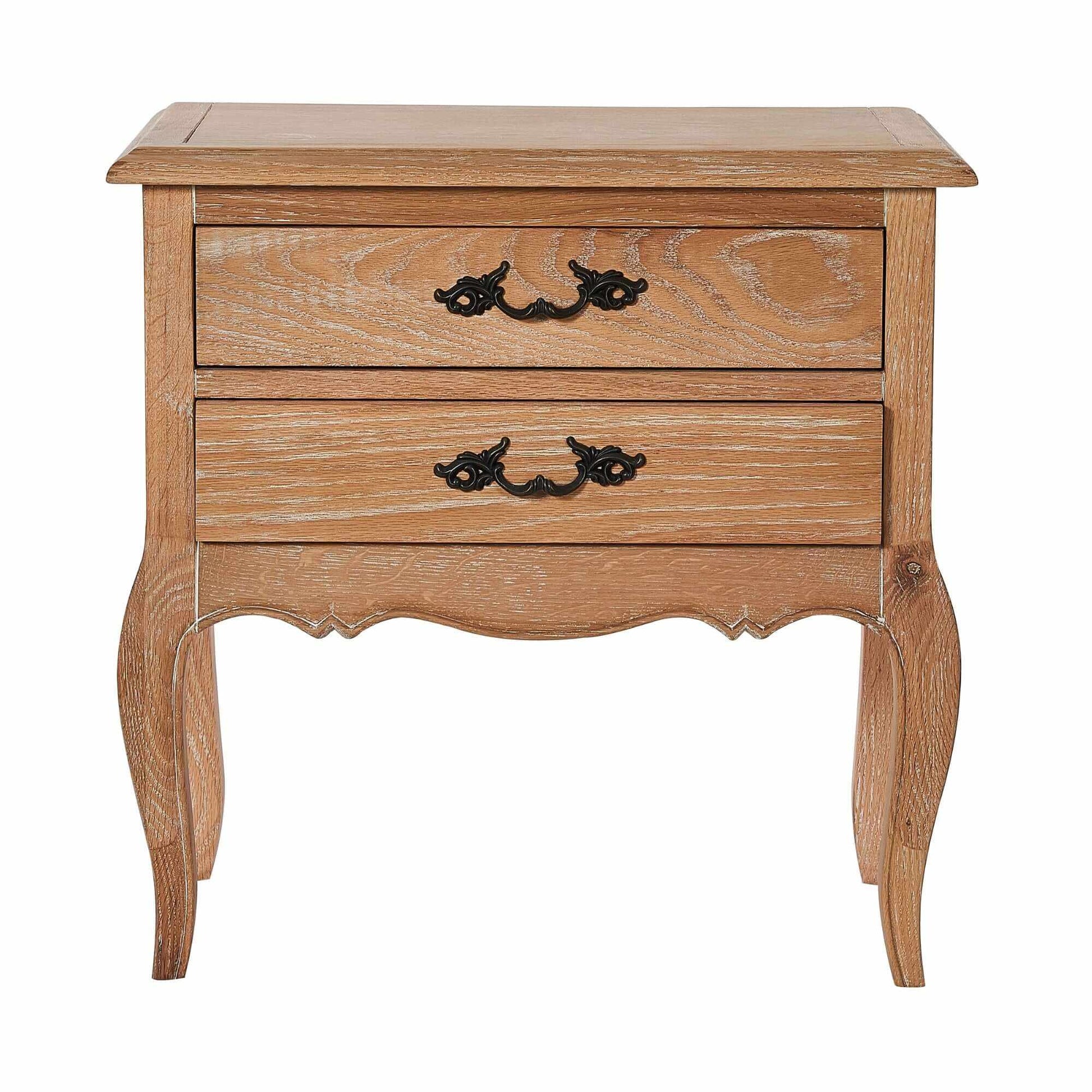 Bali French Provincial Bedside Table 2 Drawers Storage Cabinet  - Oak
