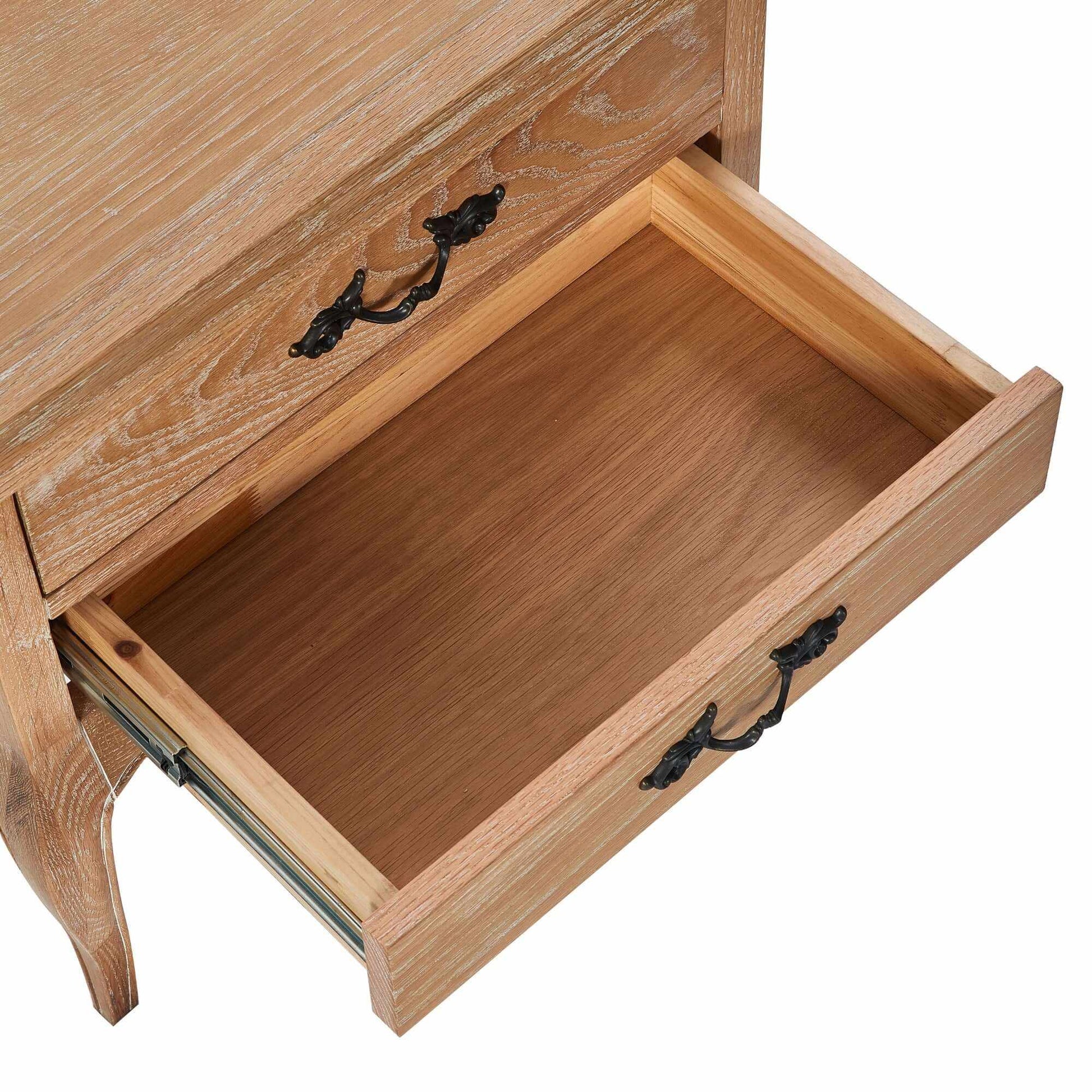 Bali French Provincial Bedside Table 2 Drawers Storage Cabinet  - Oak