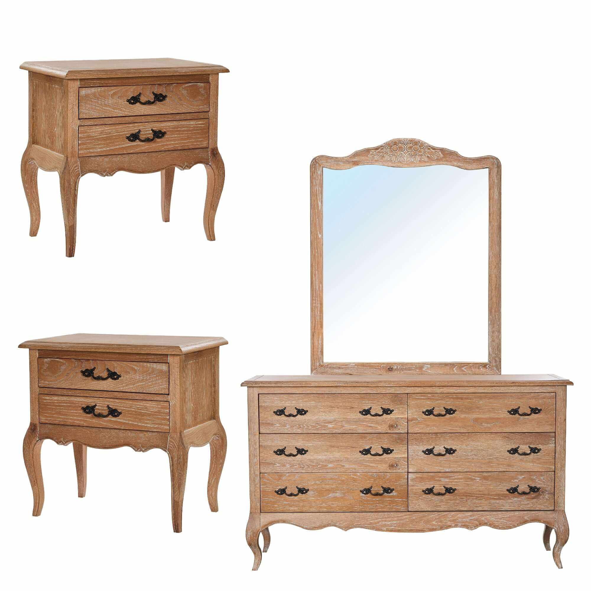 Bali 4pc Set 2 Bedside Dresser Mirror Storage Cabinet Side End Table -